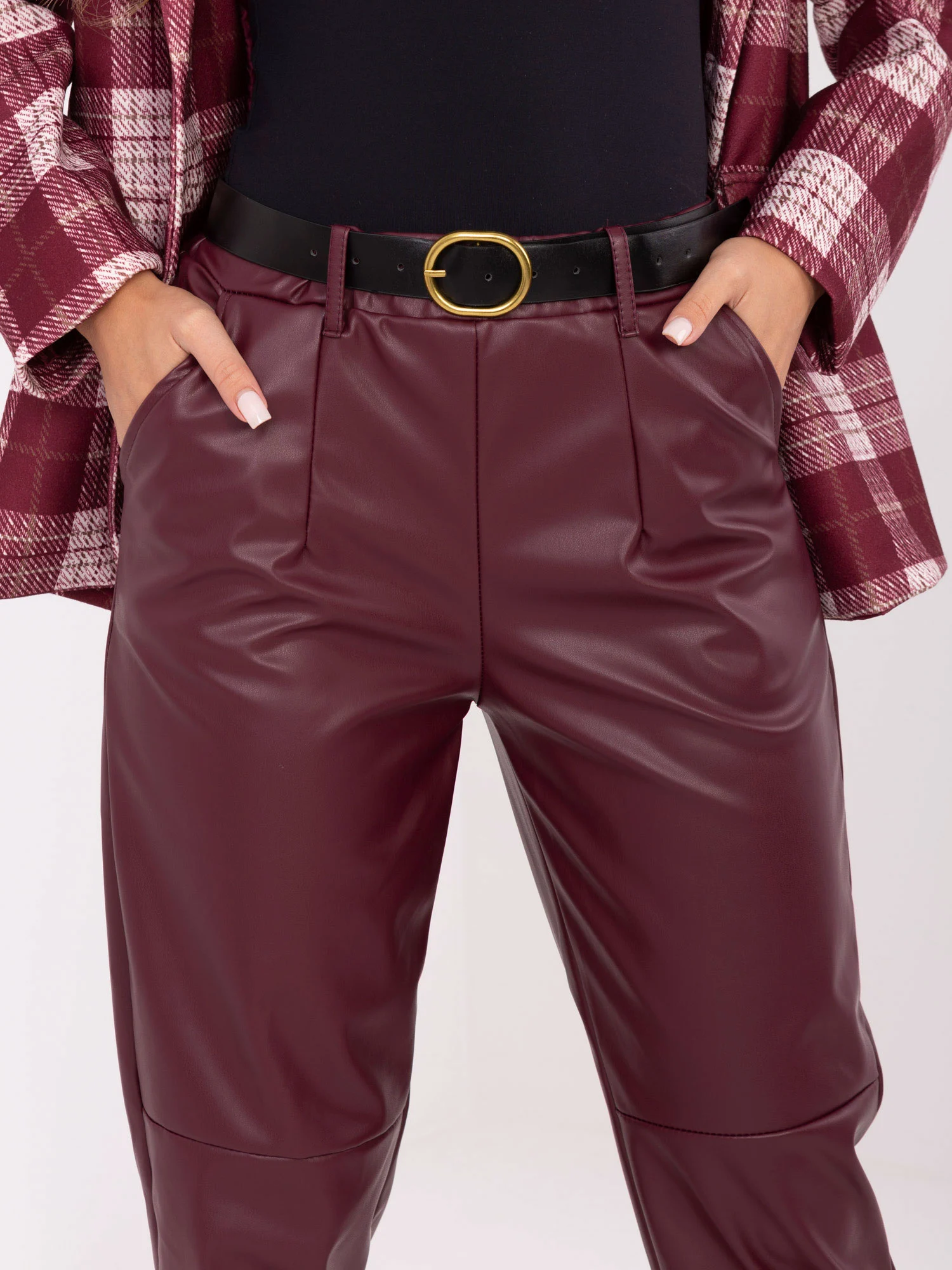 Pantaloni Dama Conica, Guler inalt, RUE PARIS, Bordo Eleganta Office - Image 4