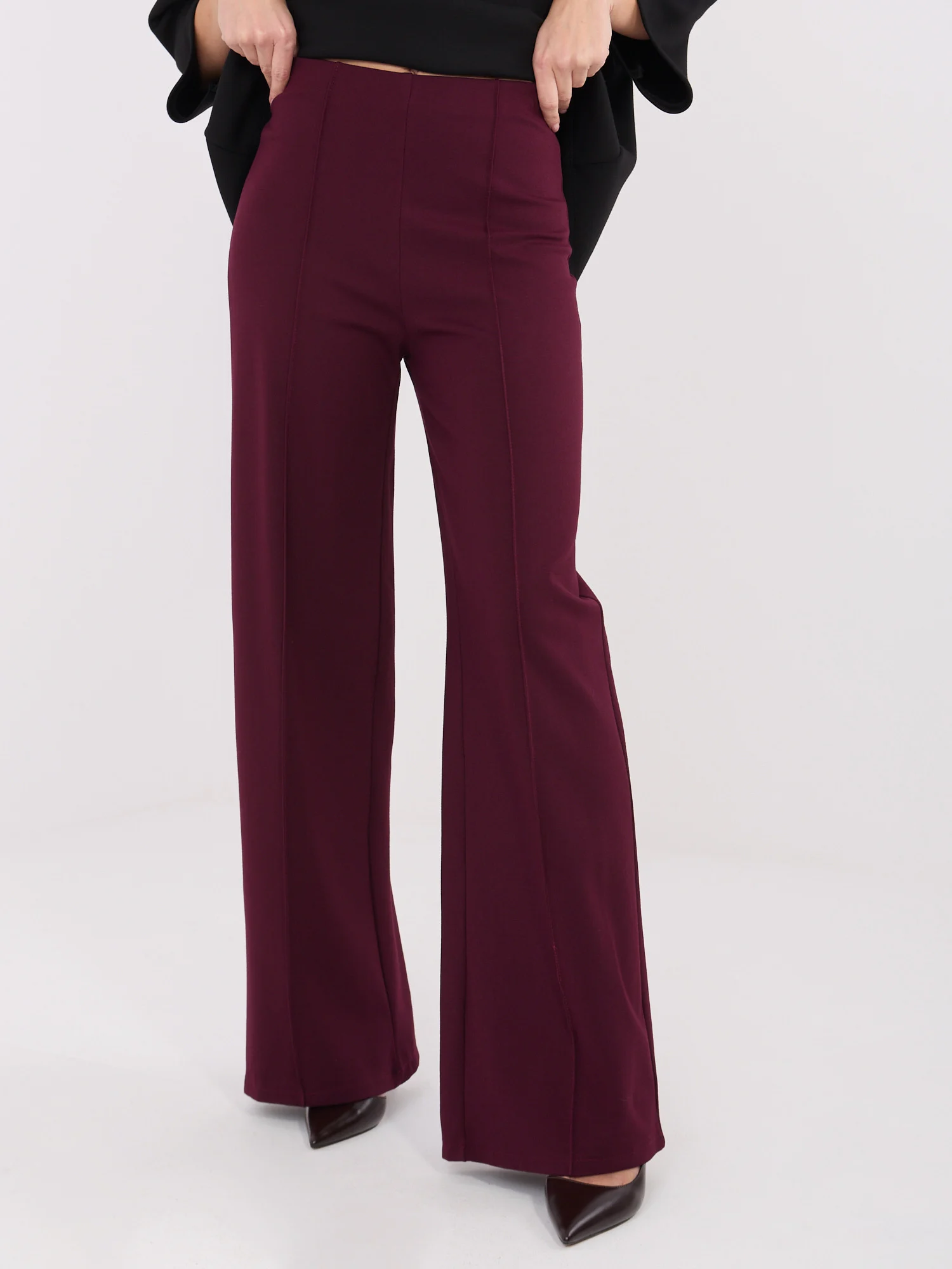 Pantaloni Dama Larga, Guler inalt, RUE PARIS, Bordo Eleganta Office - imagine 5