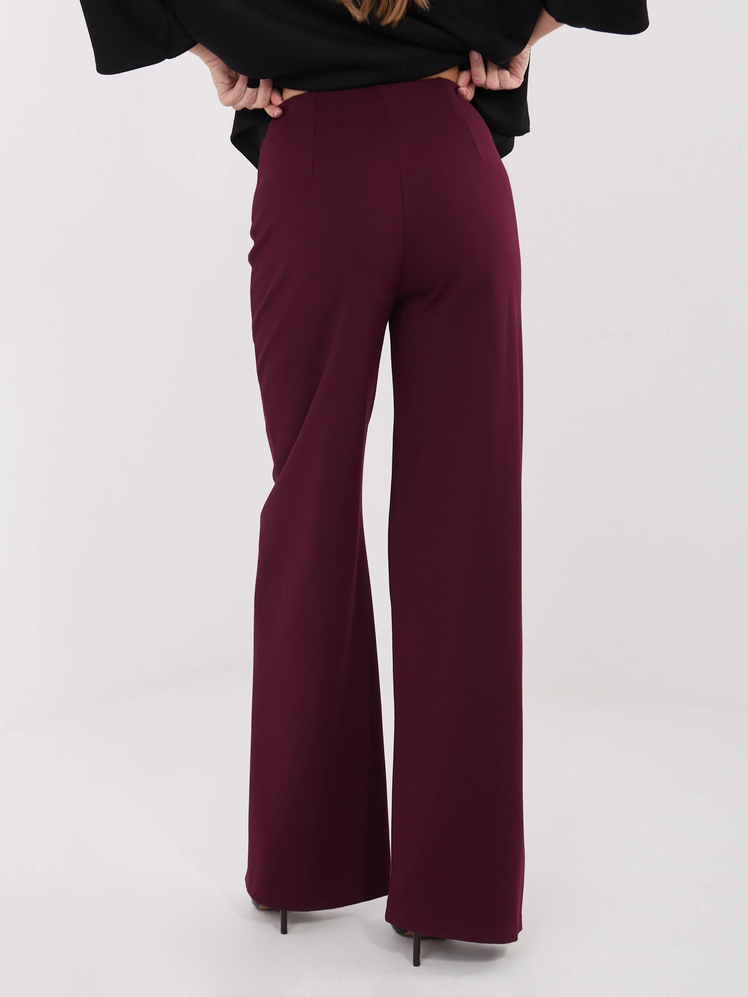 Pantaloni Dama Larga, Guler inalt, RUE PARIS, Bordo Eleganta Office - imagine 7