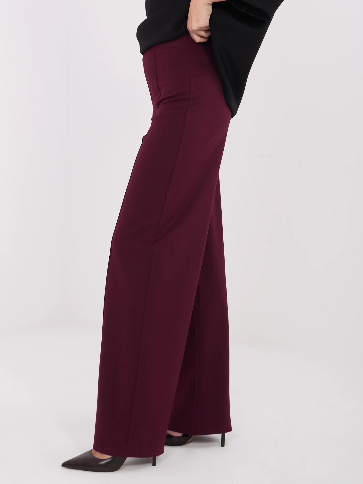 Pantaloni Dama Larga, Guler inalt, RUE PARIS, Bordo Eleganta Office - imagine 2