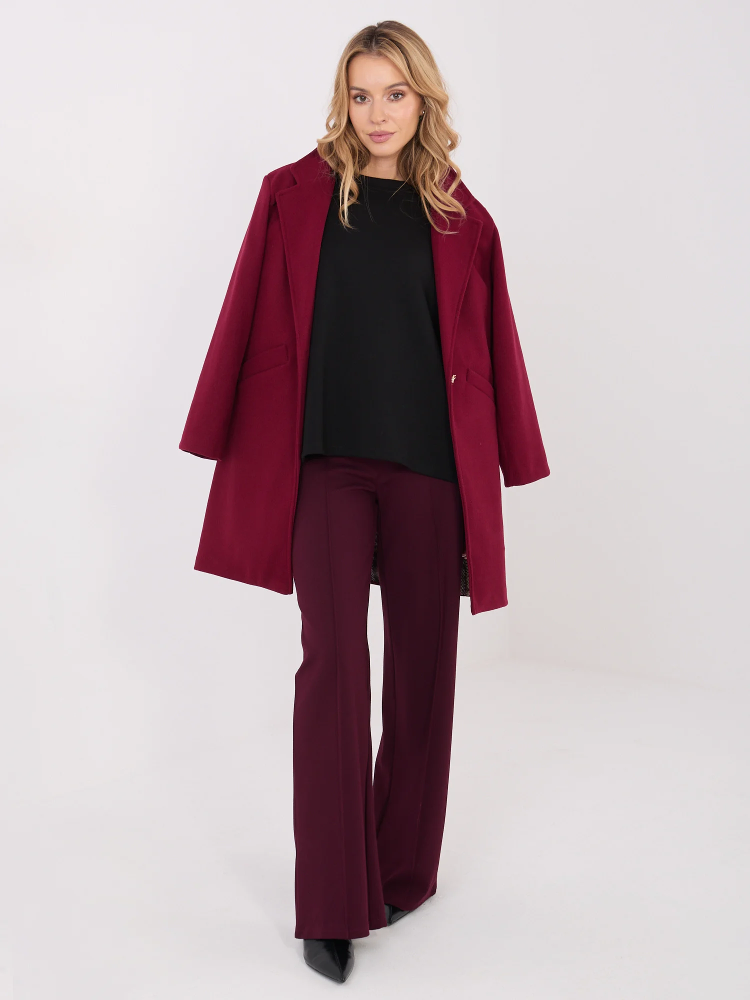 Pantaloni Dama Larga, Guler inalt, RUE PARIS, Bordo Eleganta Office - imagine 3