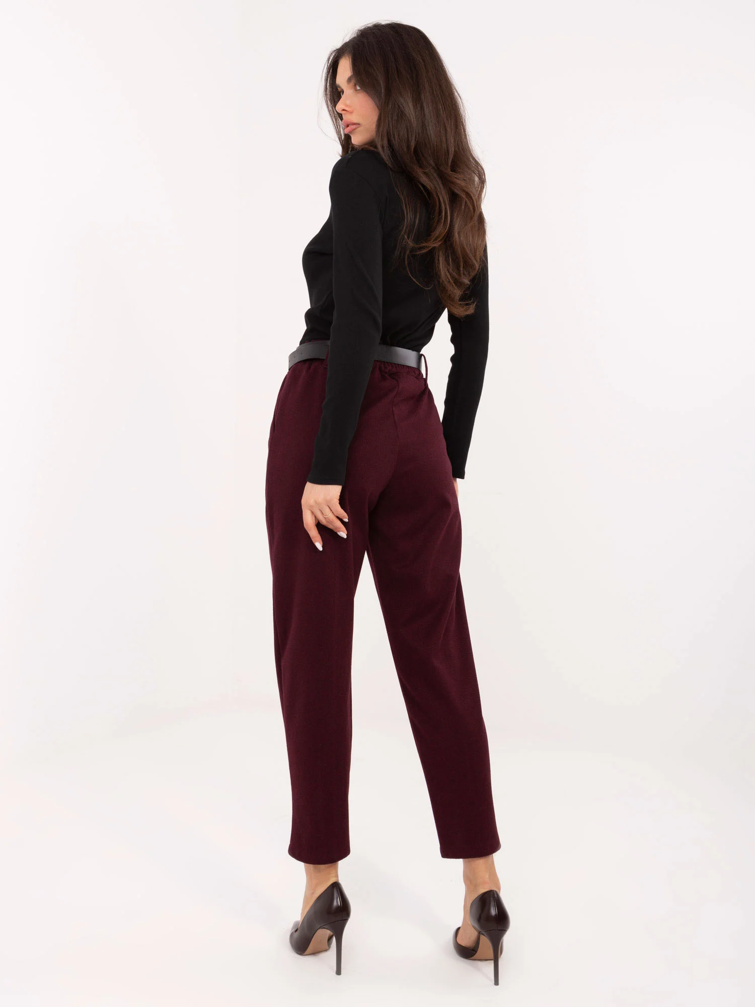 Pantaloni Dama Elegant, Guler inalt, RUE PARIS, Bordo Eleganta Office - imagine 4