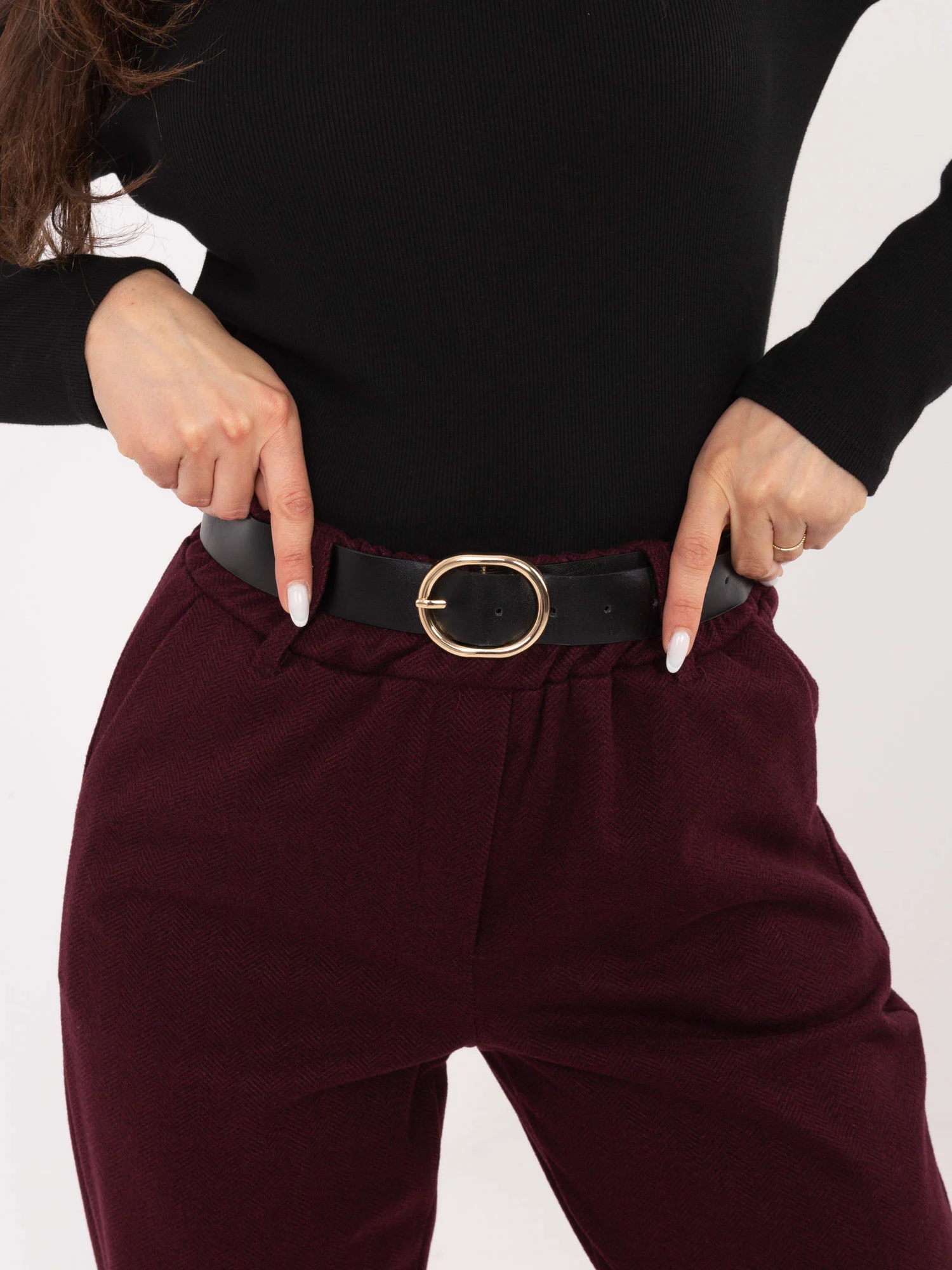 Pantaloni Dama Elegant, Guler inalt, RUE PARIS, Bordo Eleganta Office - imagine 5