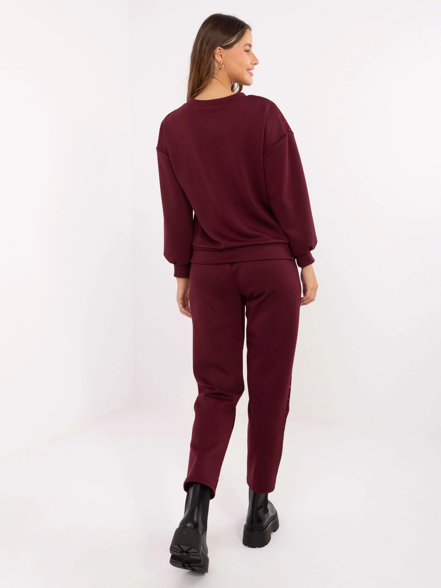 Compleu Dama Maneca lunga, Dantela, ITALY MODA, Bordo Casual - Image 4