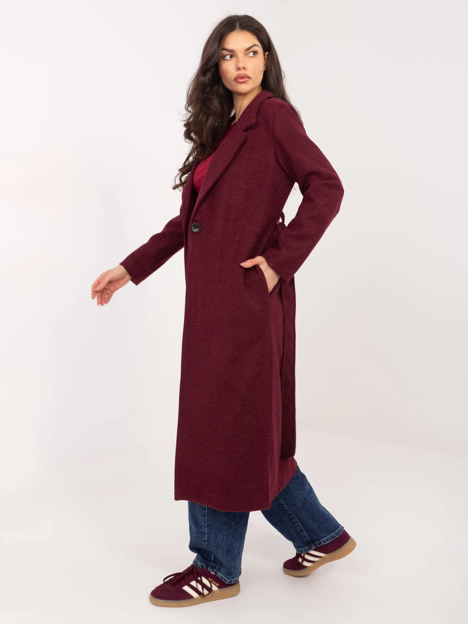Palton Dama Maneca lunga, Guler inalt, Och Bella, Bordo Eleganta Office - imagine 4