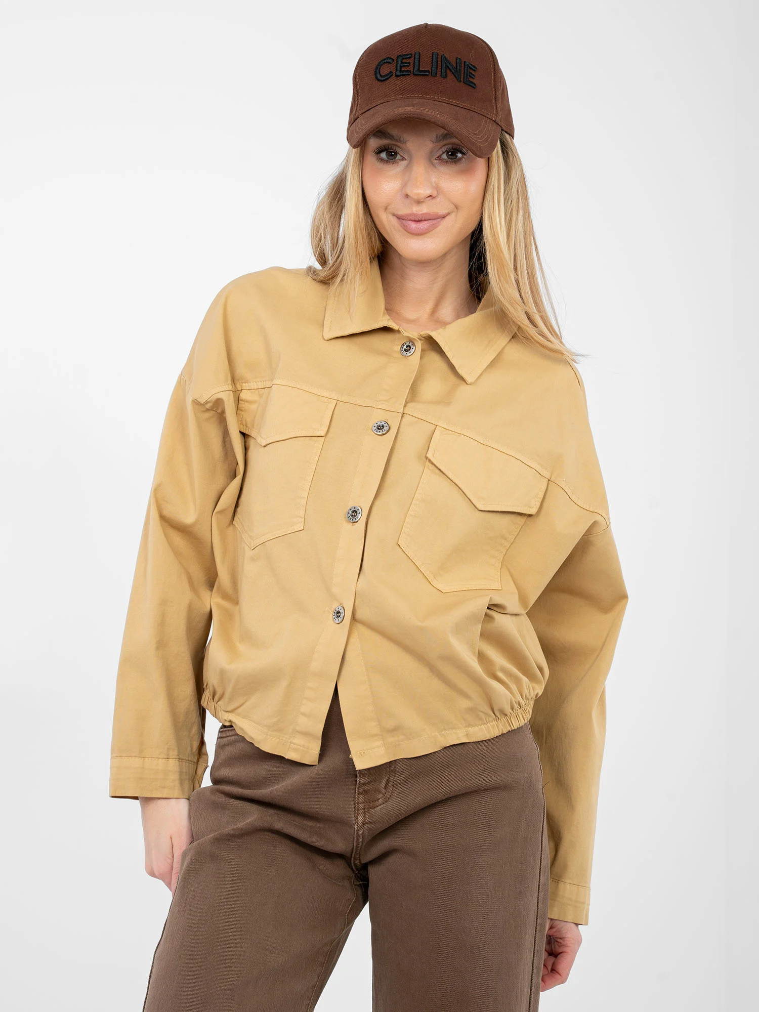 Camasa Dama Mini, Guler inalt, RUE PARIS, Camel Casual - imagine 6