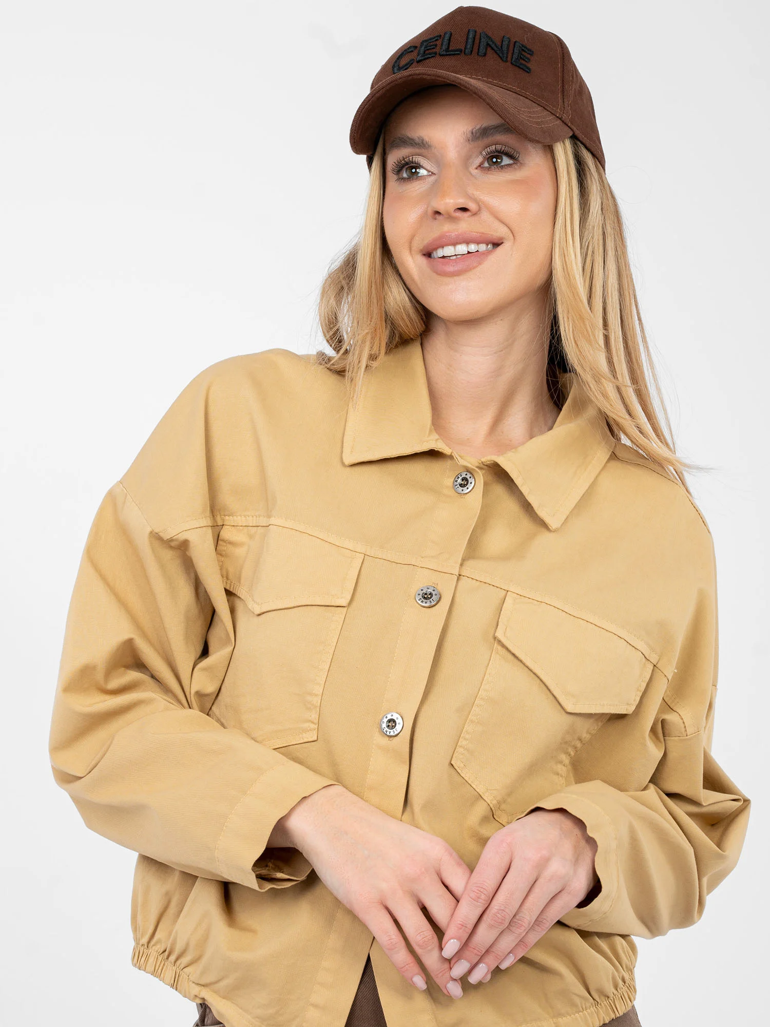 Camasa Dama Mini, Guler inalt, RUE PARIS, Camel Casual - imagine 5