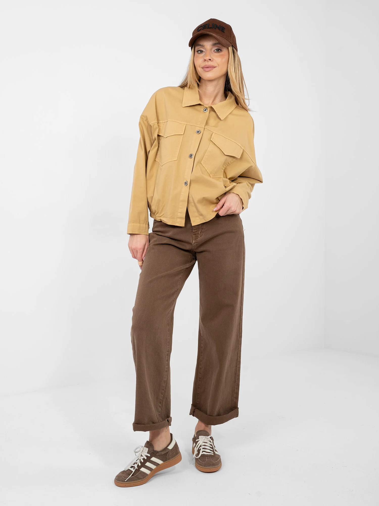 Camasa Dama Mini, Guler inalt, RUE PARIS, Camel Casual - imagine 2