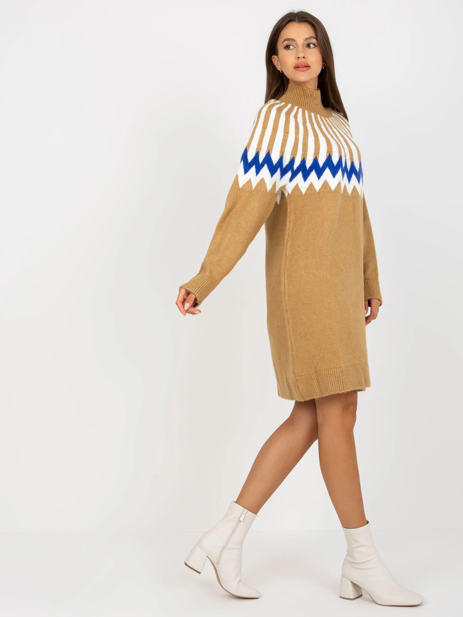Rochie Dama Maxi, Geometric, RUE PARIS, Camel Eleganta Office - Image 7
