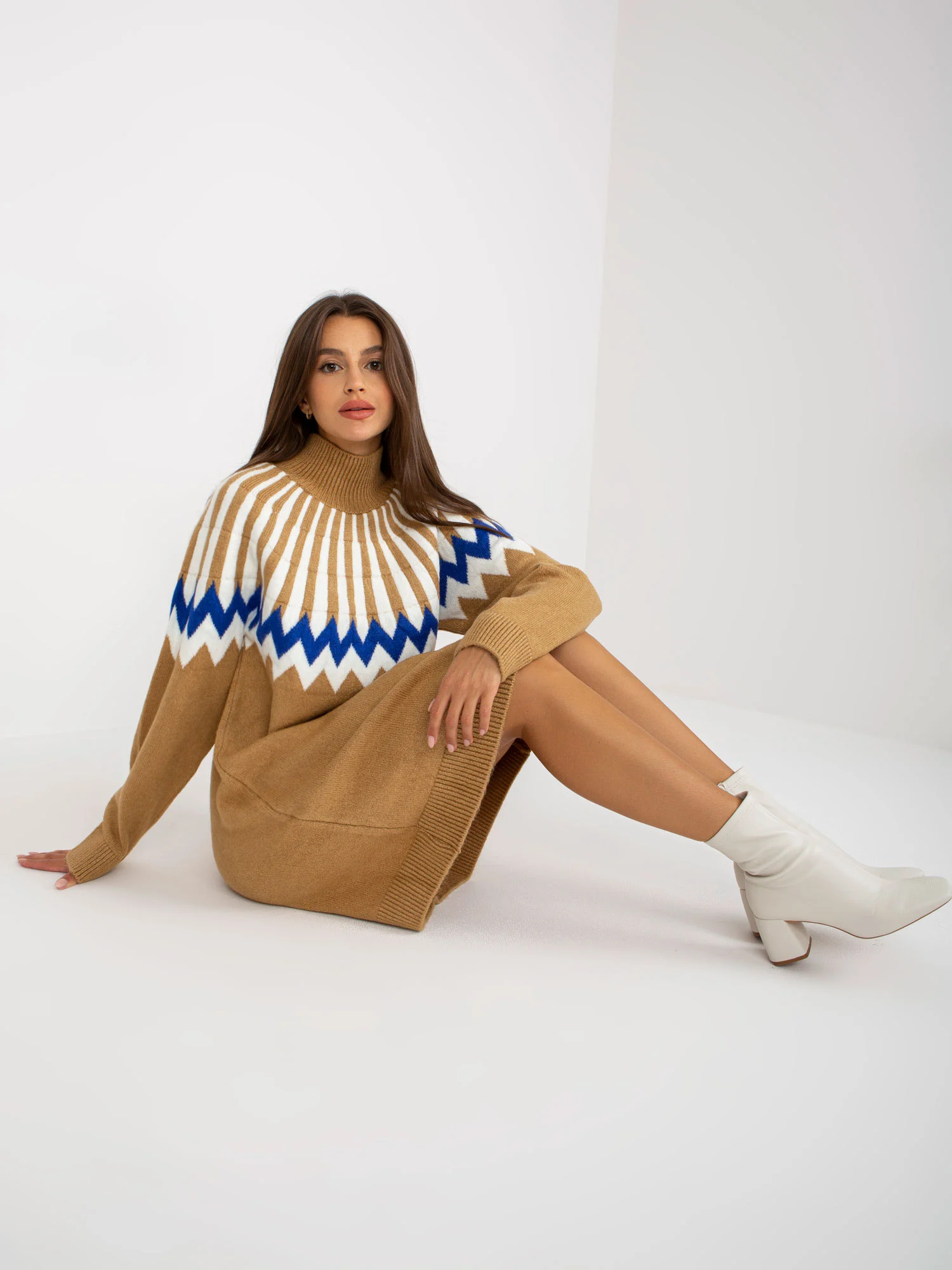 Rochie Dama Maxi, Geometric, RUE PARIS, Camel Eleganta Office - Image 5