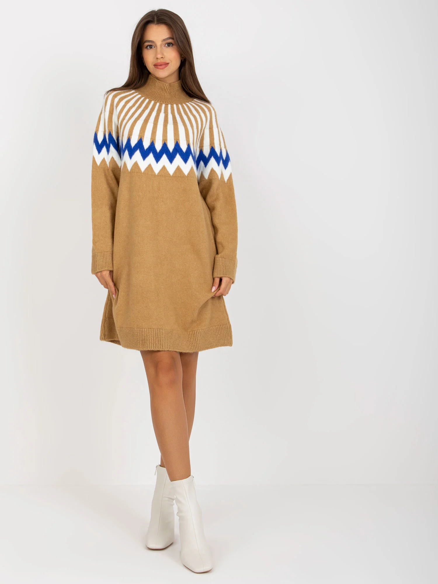 Rochie Dama Maxi, Geometric, RUE PARIS, Camel Eleganta Office - Image 2