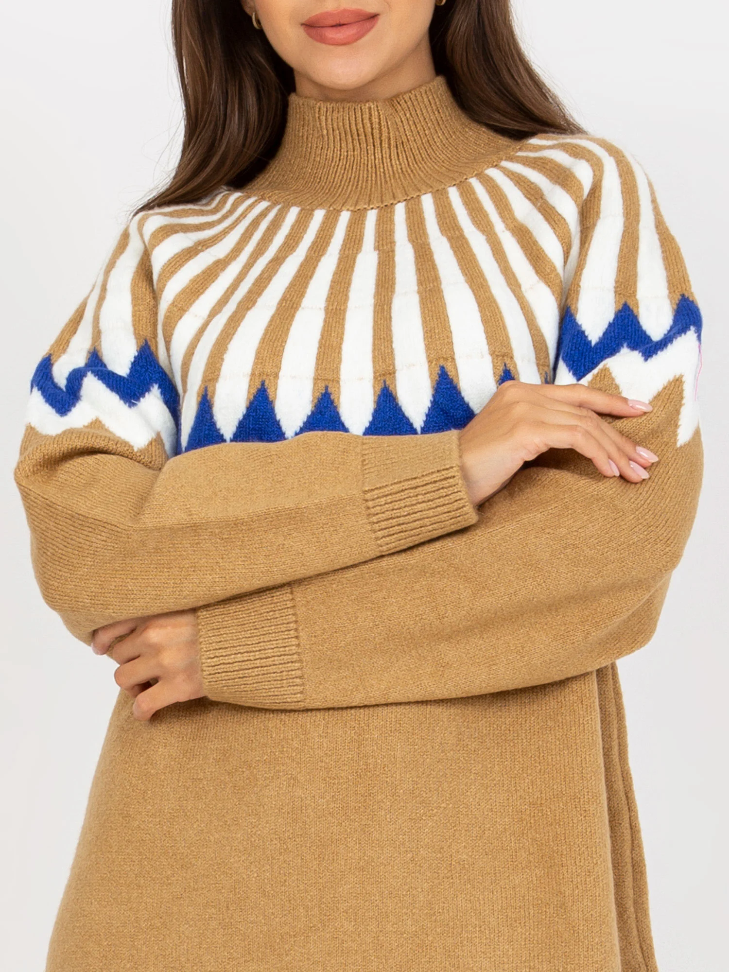 Rochie Dama Maxi, Geometric, RUE PARIS, Camel Eleganta Office - Image 4