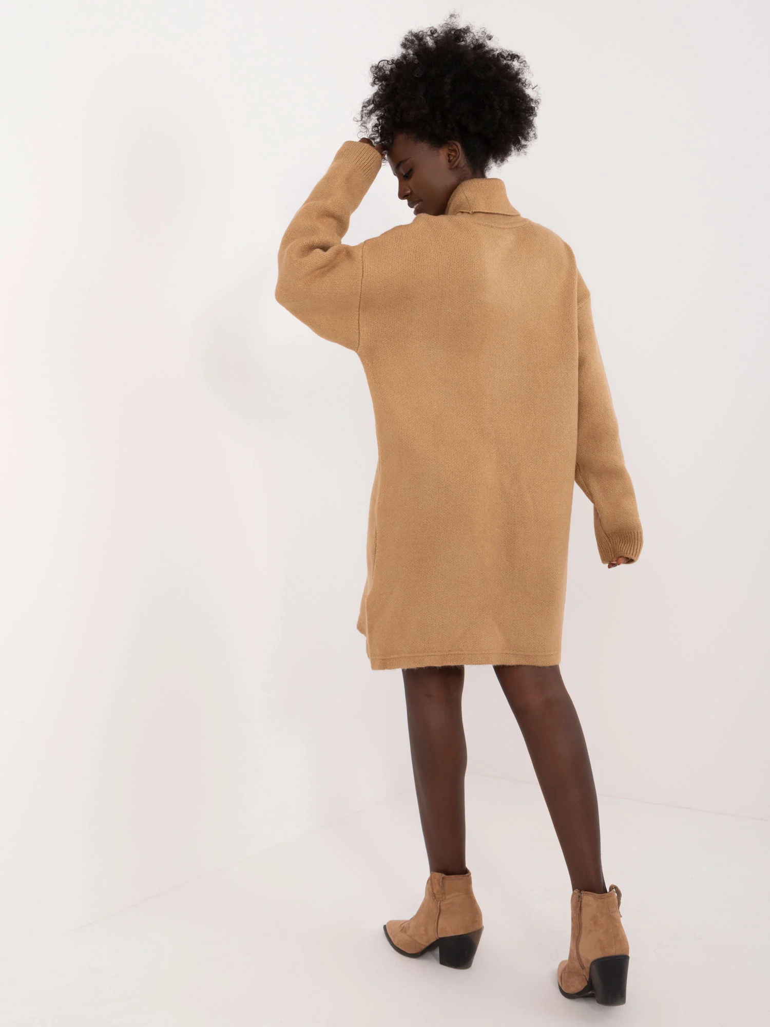 Rochie Dama Mini, Guler inalt, BADU, Camel Casual - Image 5