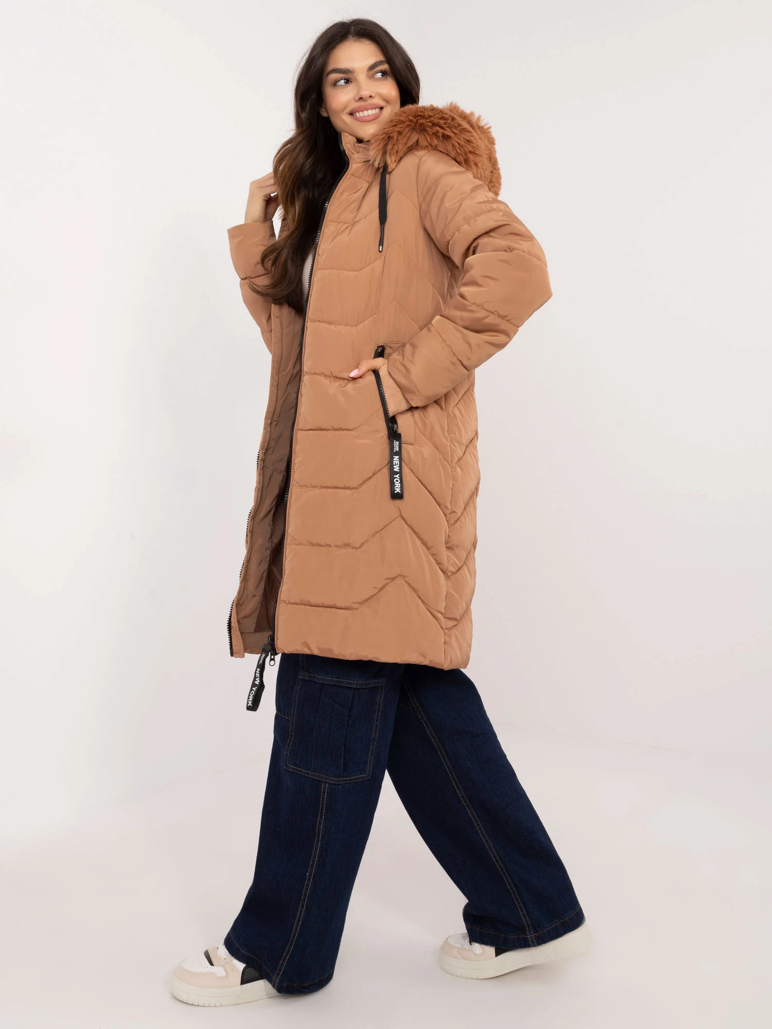 Jacheta Dama Maneca lunga, Guler inalt, SKORP, Camel Casual Marimi Mari - imagine 3