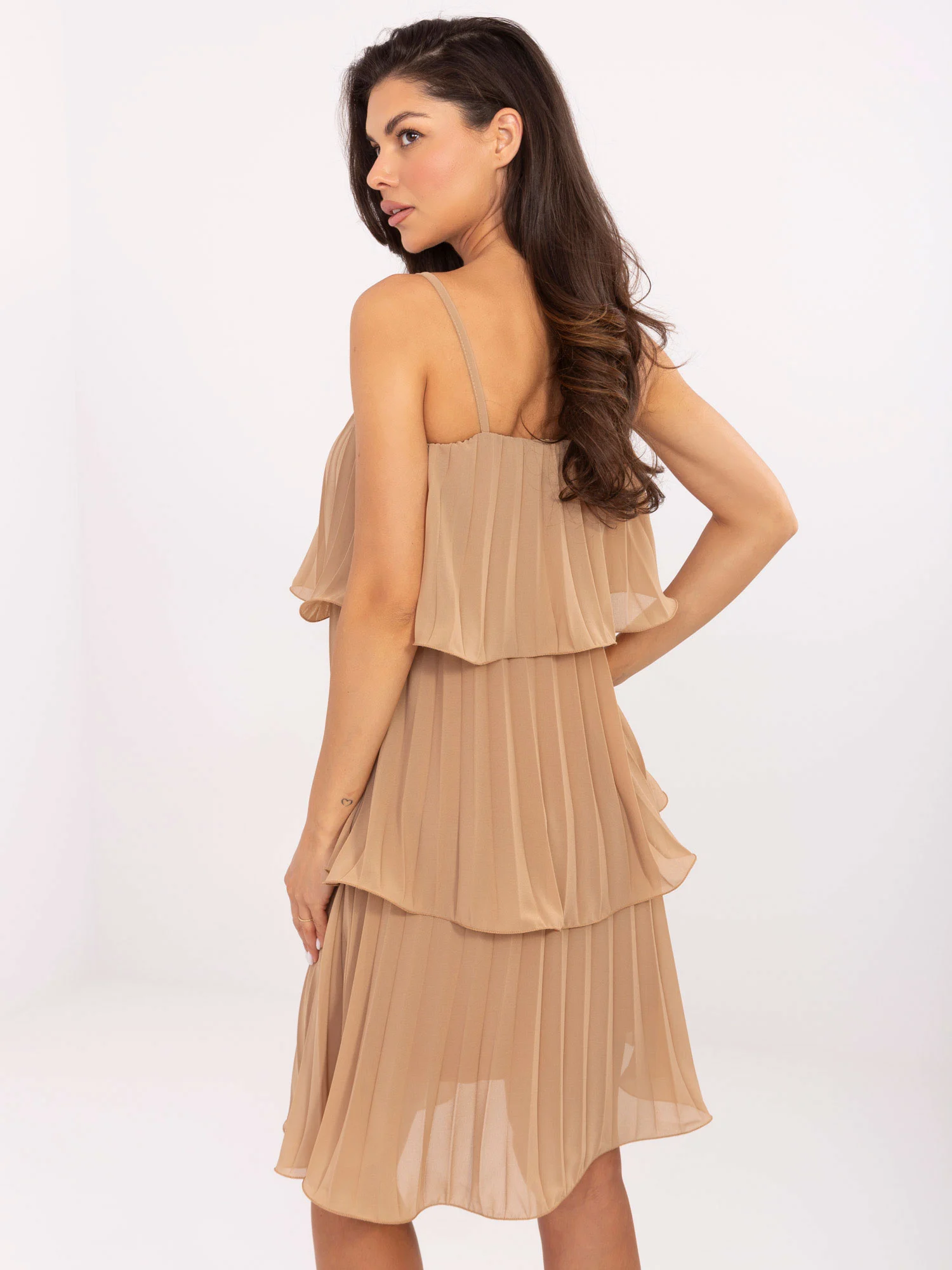 Rochie Dama Deasupra genunchiului, Croiala dreapta, Och Bella, Camel de Sarbatori - imagine 4