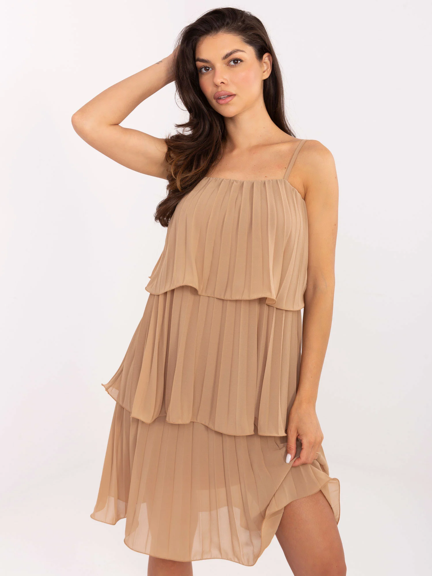 Rochie Dama Deasupra genunchiului, Croiala dreapta, Och Bella, Camel de Sarbatori - imagine 6