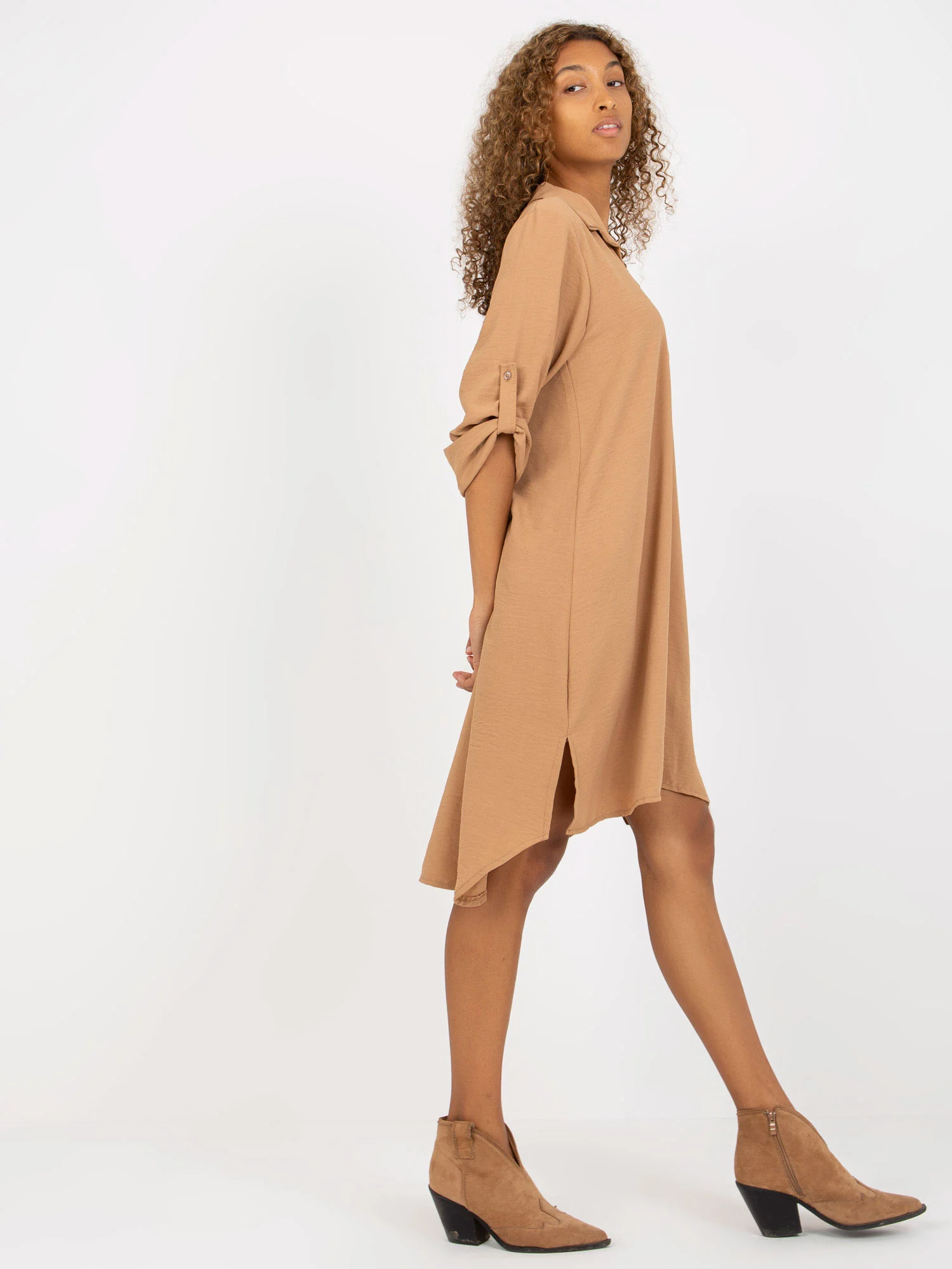 Rochie Dama Maxi, Rochie asimetrica, ITALY MODA, Camel Eleganta Office - Image 3