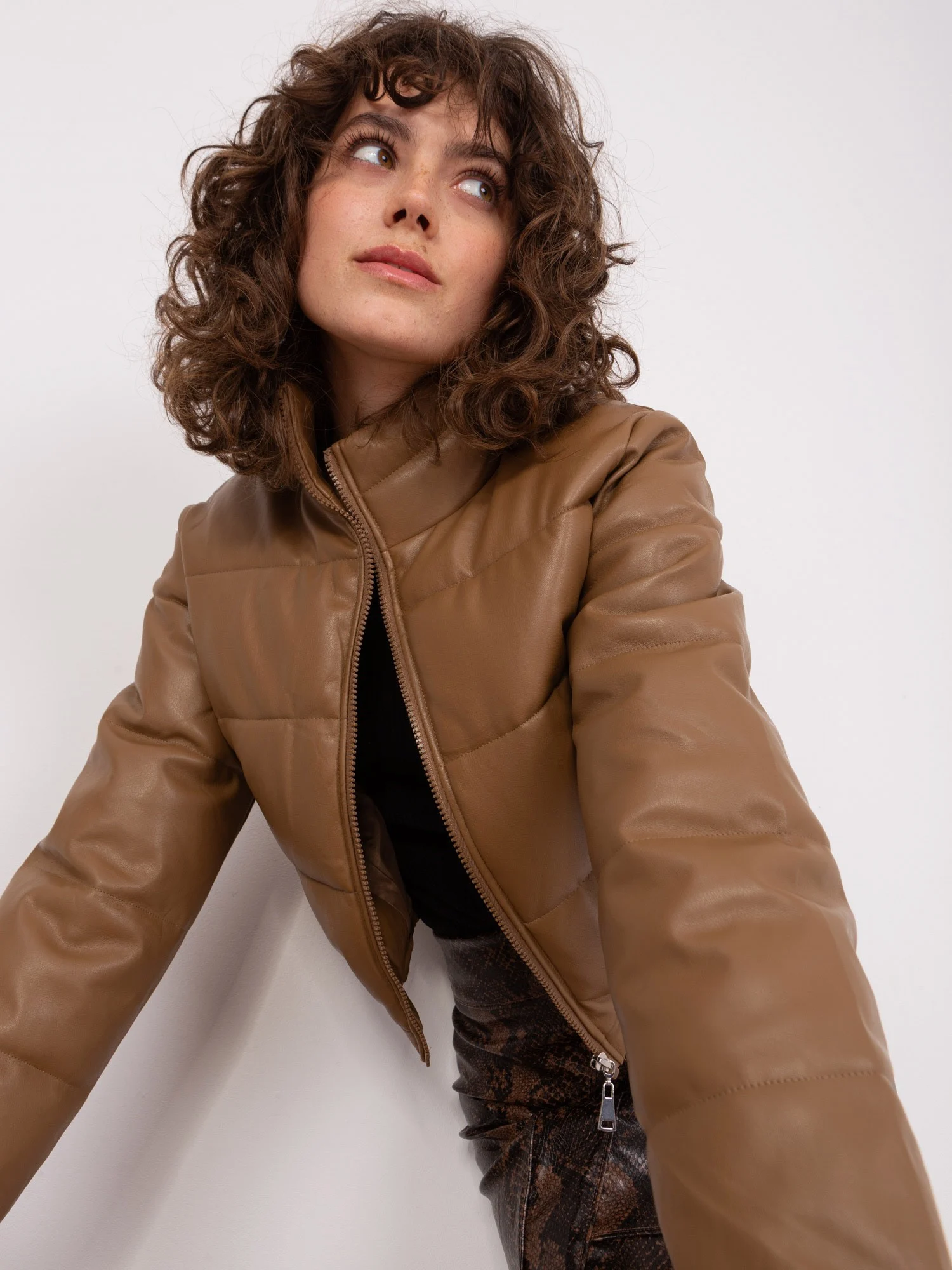 Jacheta Dama Mini, Guler inalt, Honey Winter, Camel Casual Marimi Mari - imagine 2