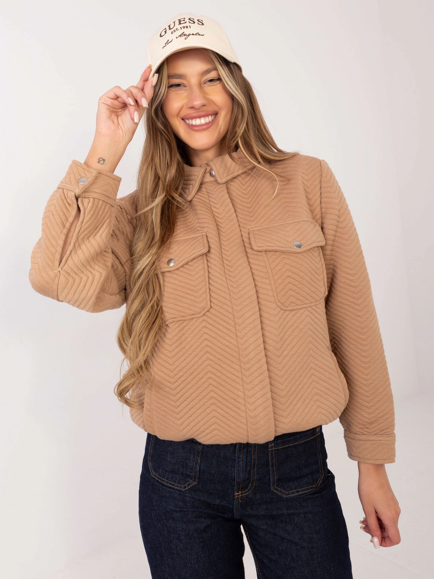 Jacheta Dama Maneca lunga, Decolteu cu guler, RUE PARIS, Camel de Vara - imagine 3