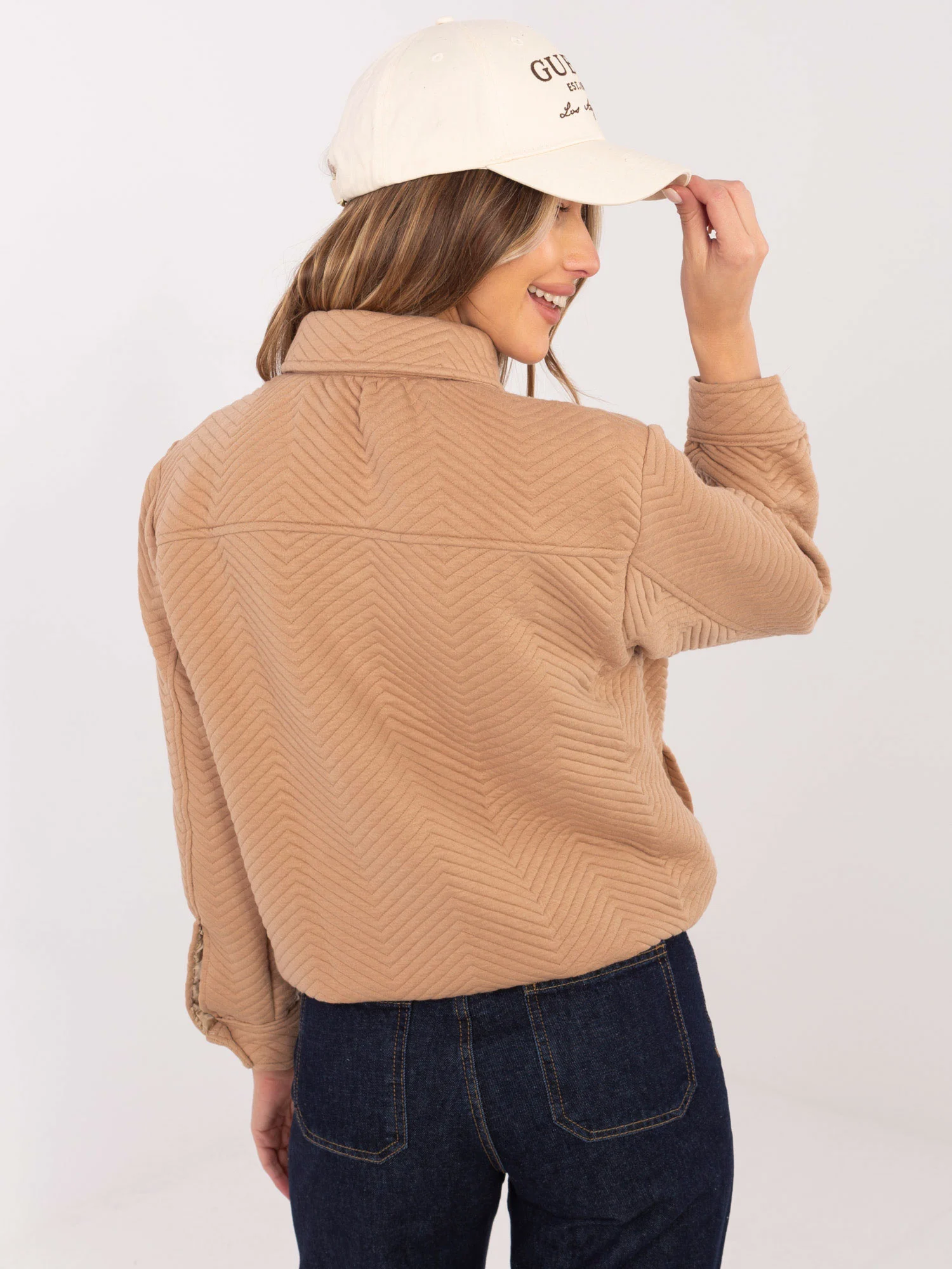 Jacheta Dama Maneca lunga, Decolteu cu guler, RUE PARIS, Camel de Vara - imagine 4