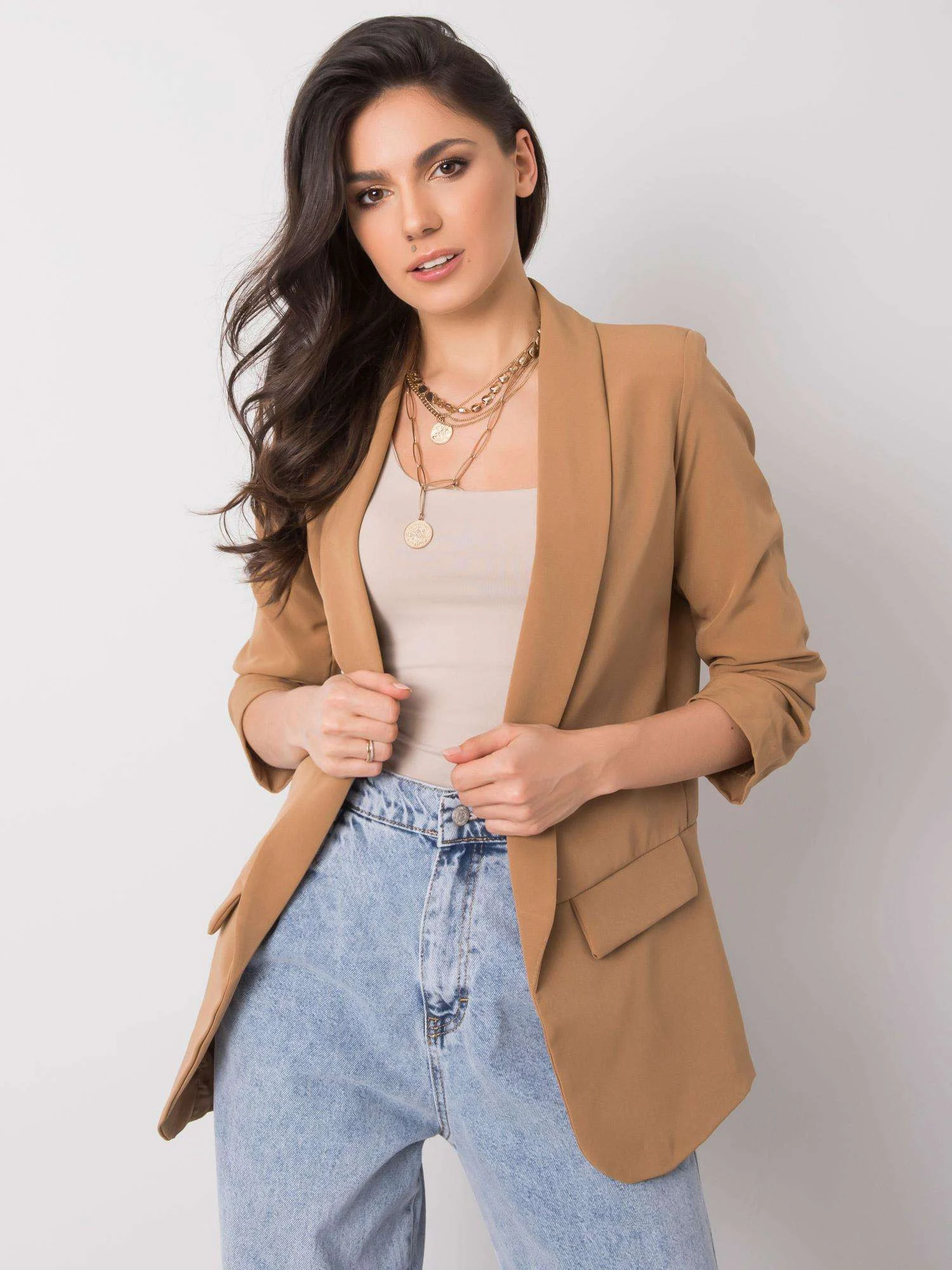 Sacou Dama Poliester, Och Bella, Camel - imagine 2