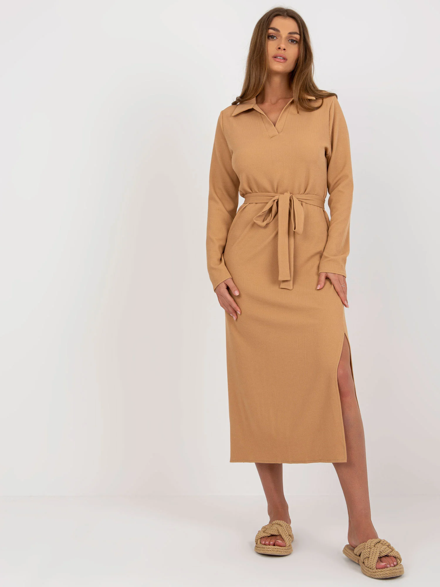 Rochie Dama Maxi, Dungi, LAKERTA, Camel Eleganta Office - Image 6