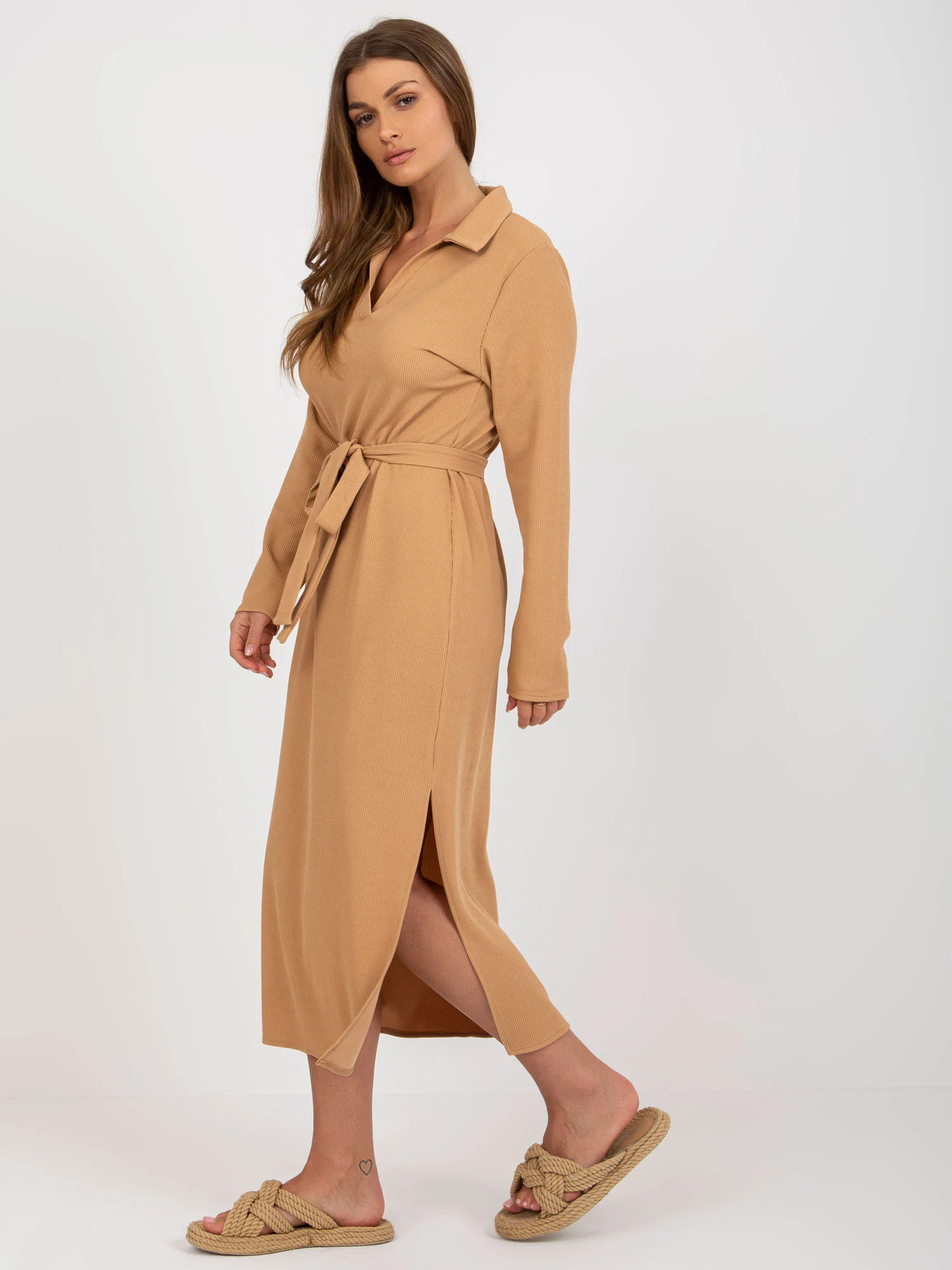 Rochie Dama Maxi, Dungi, LAKERTA, Camel Eleganta Office - Image 2