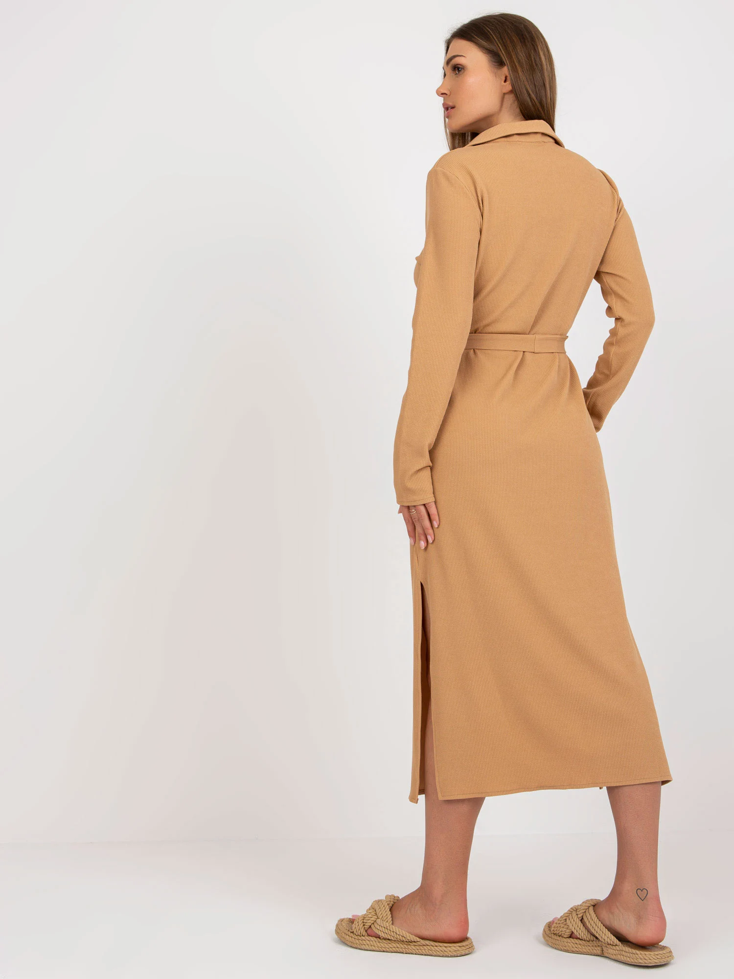 Rochie Dama Maxi, Dungi, LAKERTA, Camel Eleganta Office - Image 4
