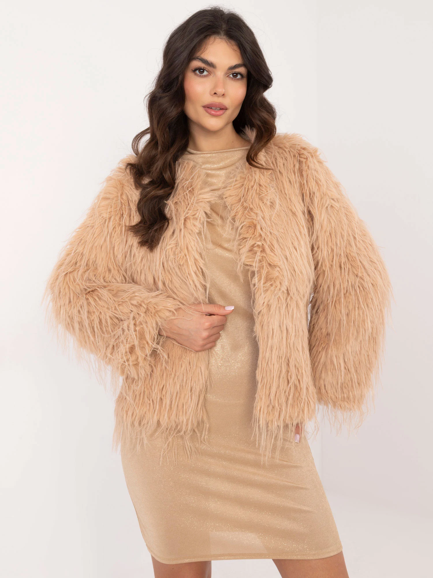 Jacheta Dama Maneca lunga, Elegant, Wool Fashion Italia, Camel de Petrecere - imagine 2