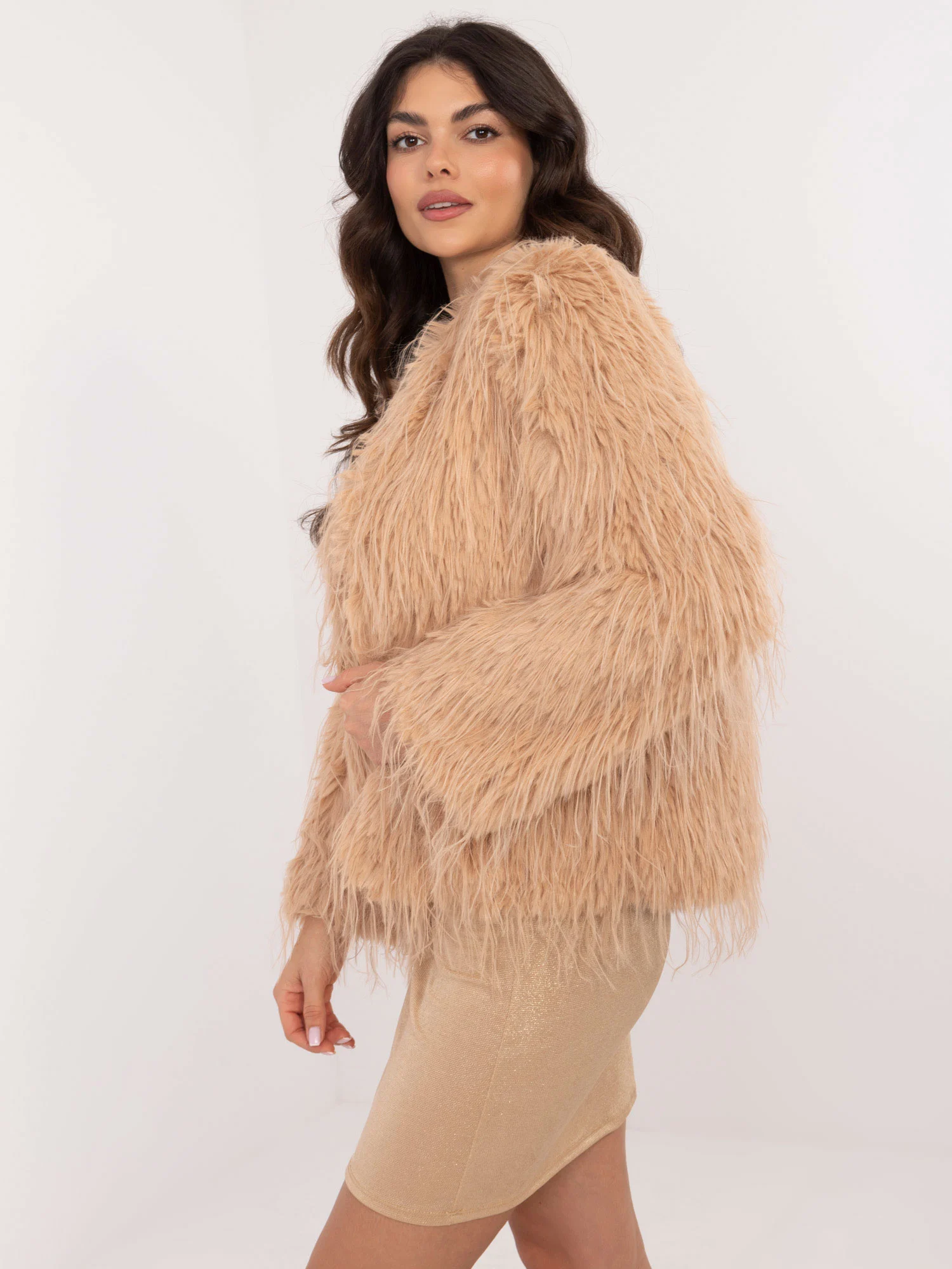 Jacheta Dama Maneca lunga, Elegant, Wool Fashion Italia, Camel de Petrecere - imagine 6
