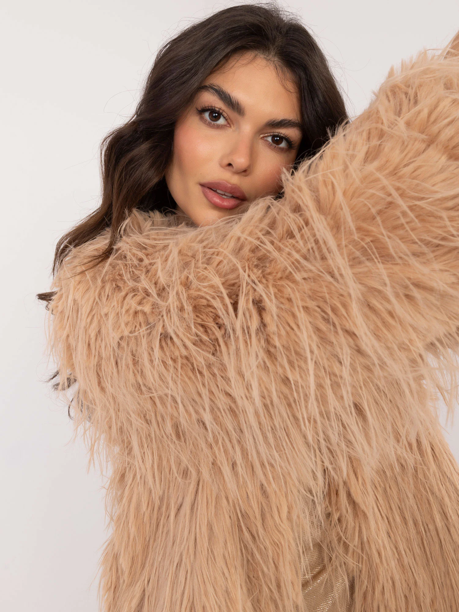 Jacheta Dama Maneca lunga, Elegant, Wool Fashion Italia, Camel de Petrecere - imagine 3