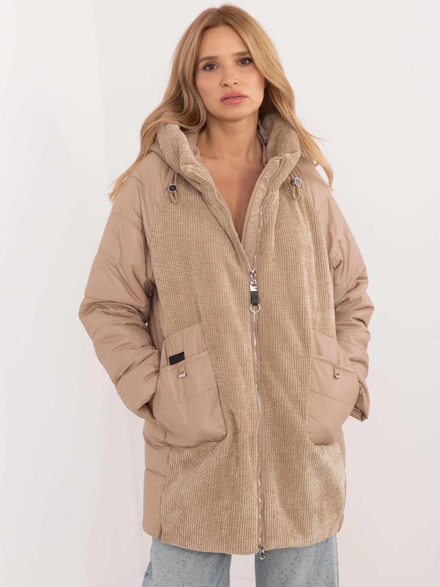 Jacheta Dama Guler inalt, Poliester, Vaston, Camel Casual Marimi Mari - imagine 4