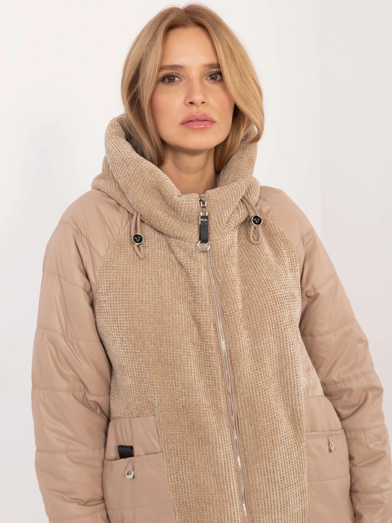 Jacheta Dama Guler inalt, Poliester, Vaston, Camel Casual Marimi Mari - imagine 3