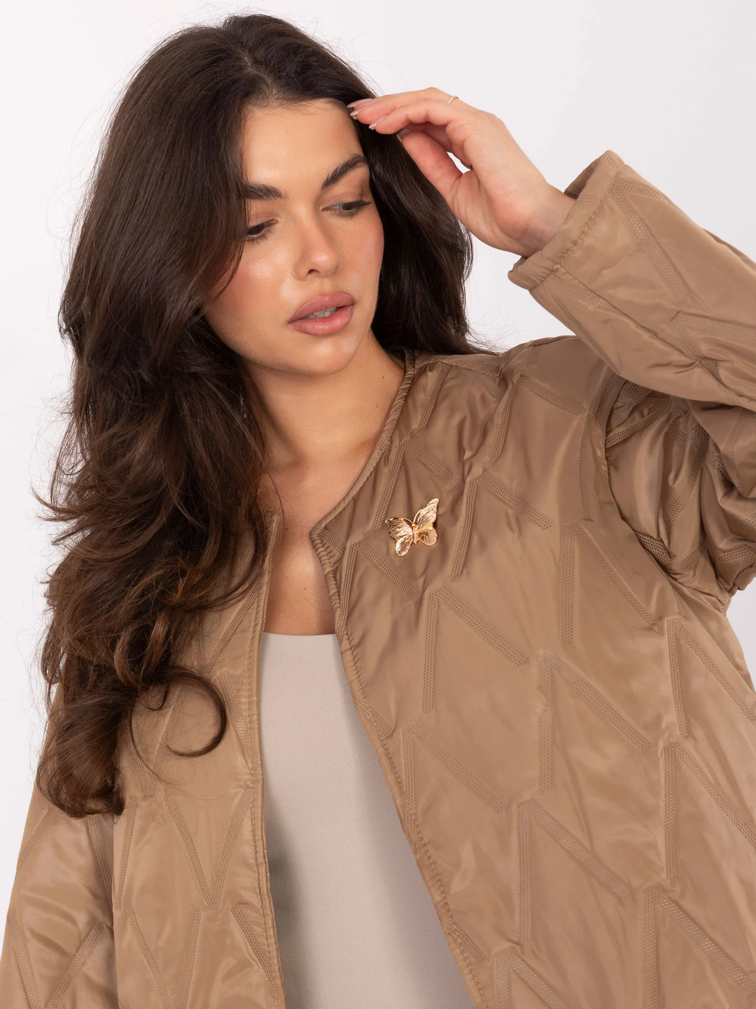 Jacheta Dama Elegant, Guler inalt, RUE PARIS, Camel Eleganta Office - imagine 4