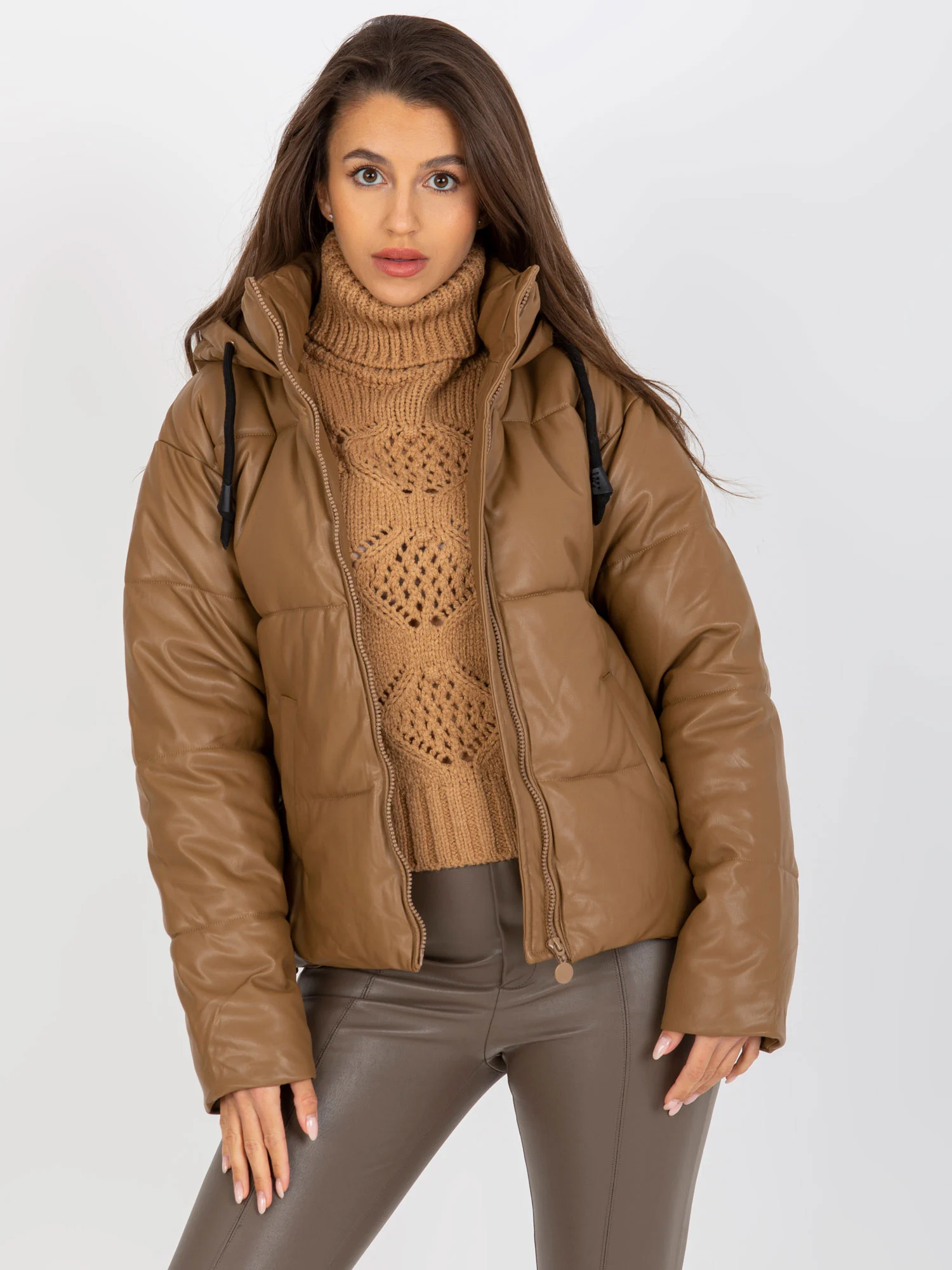 Jacheta Dama Maneca lunga, Guler inalt, Z-Desing Jacket Style, Camel Casual - imagine 5