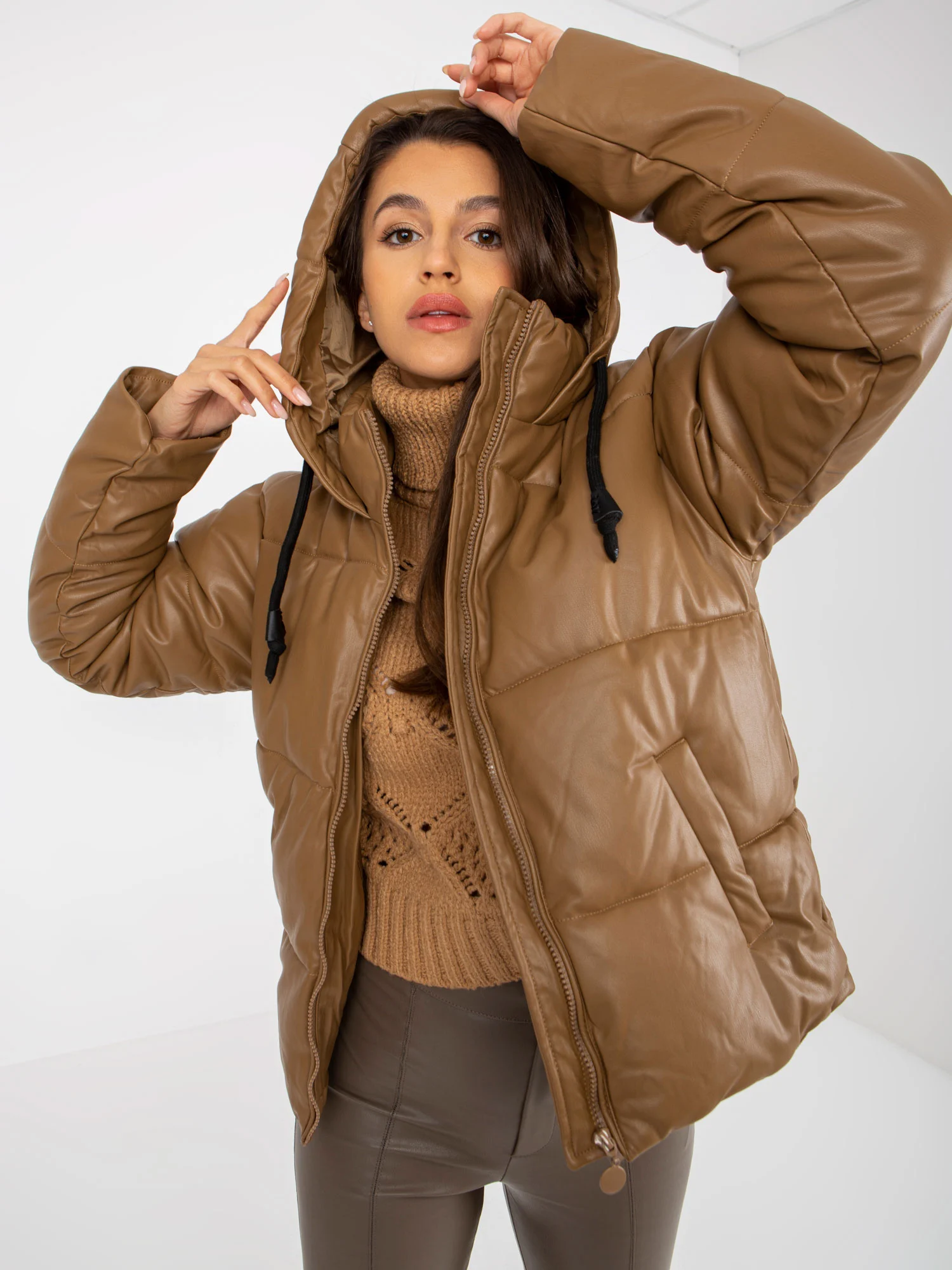 Jacheta Dama Maneca lunga, Guler inalt, Z-Desing Jacket Style, Camel Casual - imagine 3