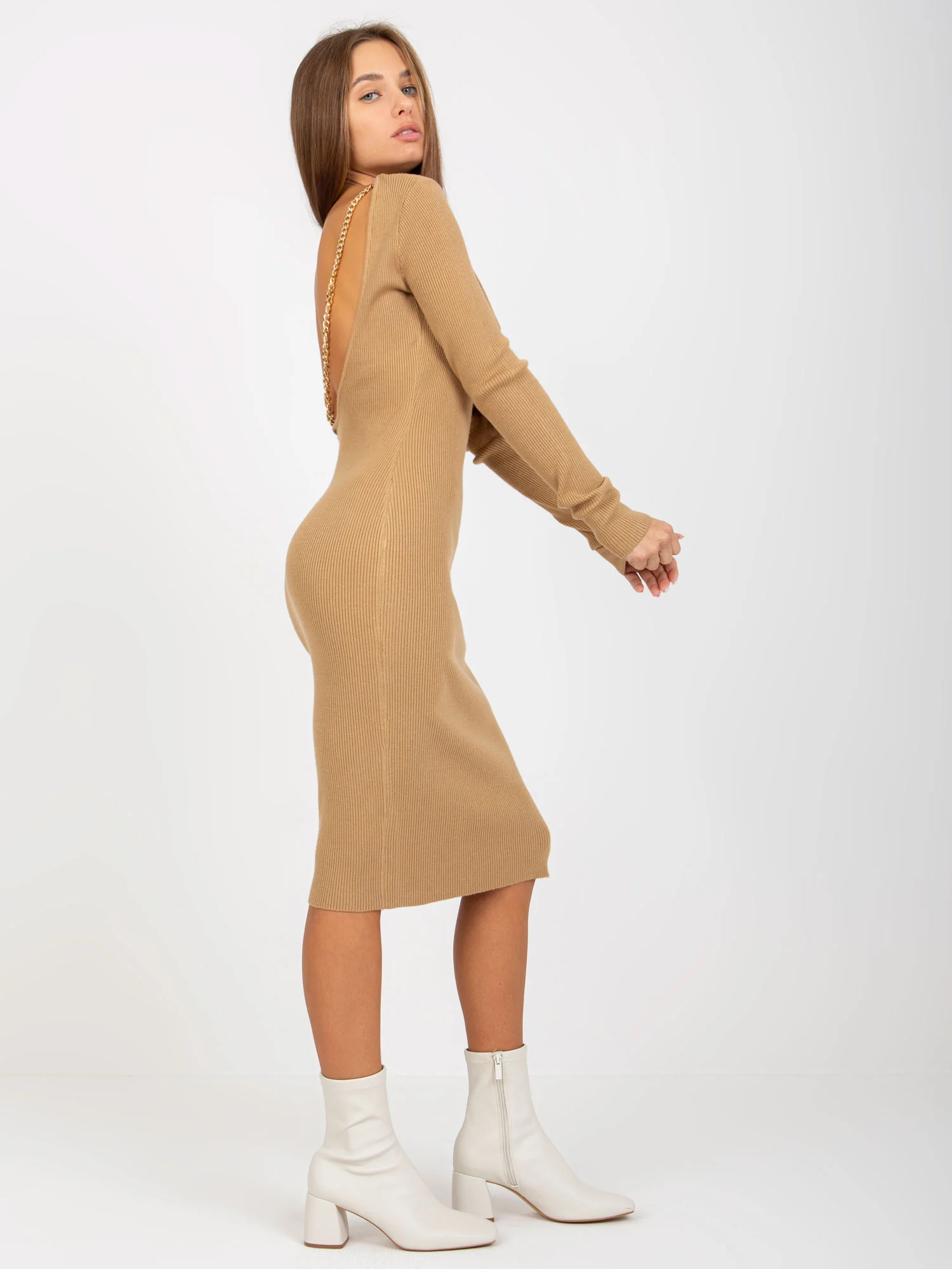 Rochie Dama Maxi, Dungi, Trendy. ING, Camel de Petrecere - Image 4