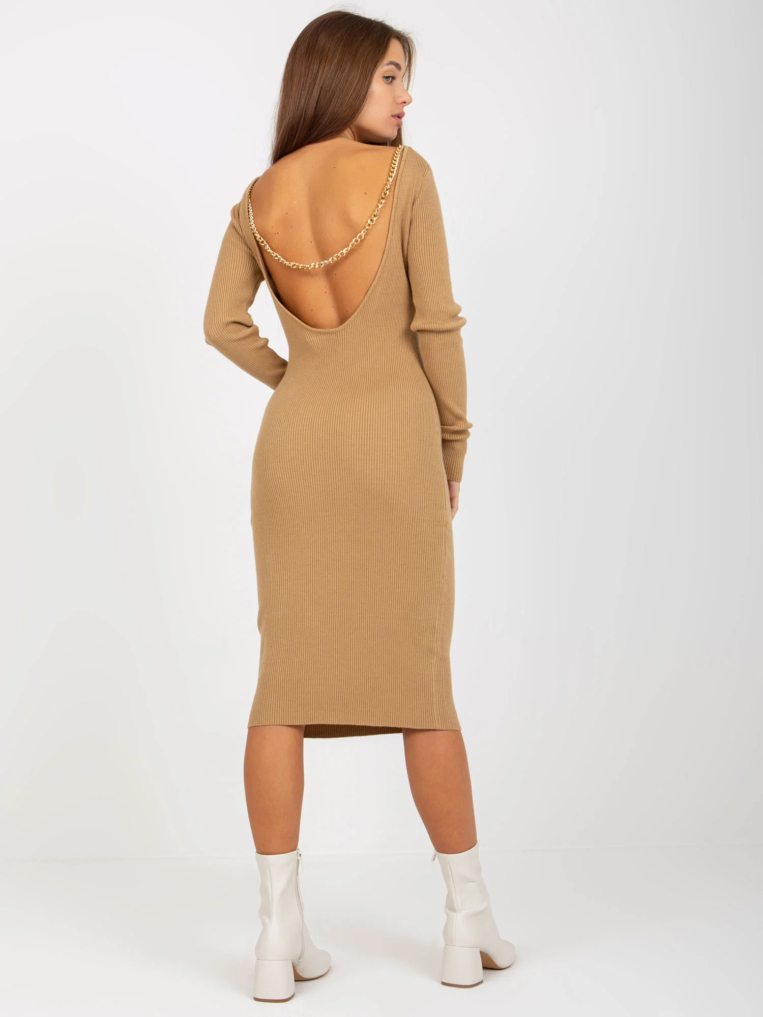 Rochie Dama Maxi, Dungi, Trendy. ING, Camel de Petrecere - Image 3