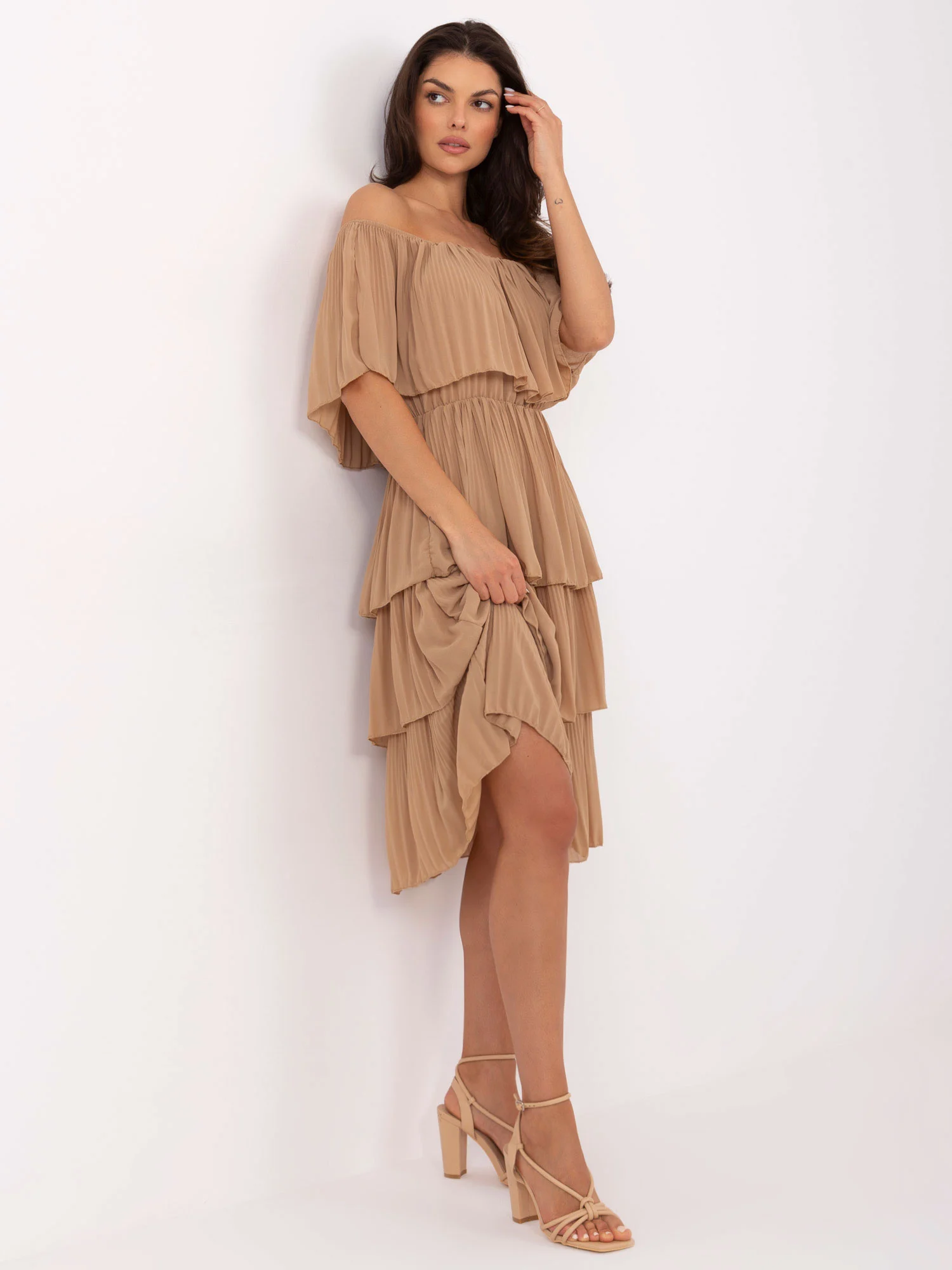 Rochie Dama Fara maneci, Lejera, Och Bella, Camel de Vara - imagine 4