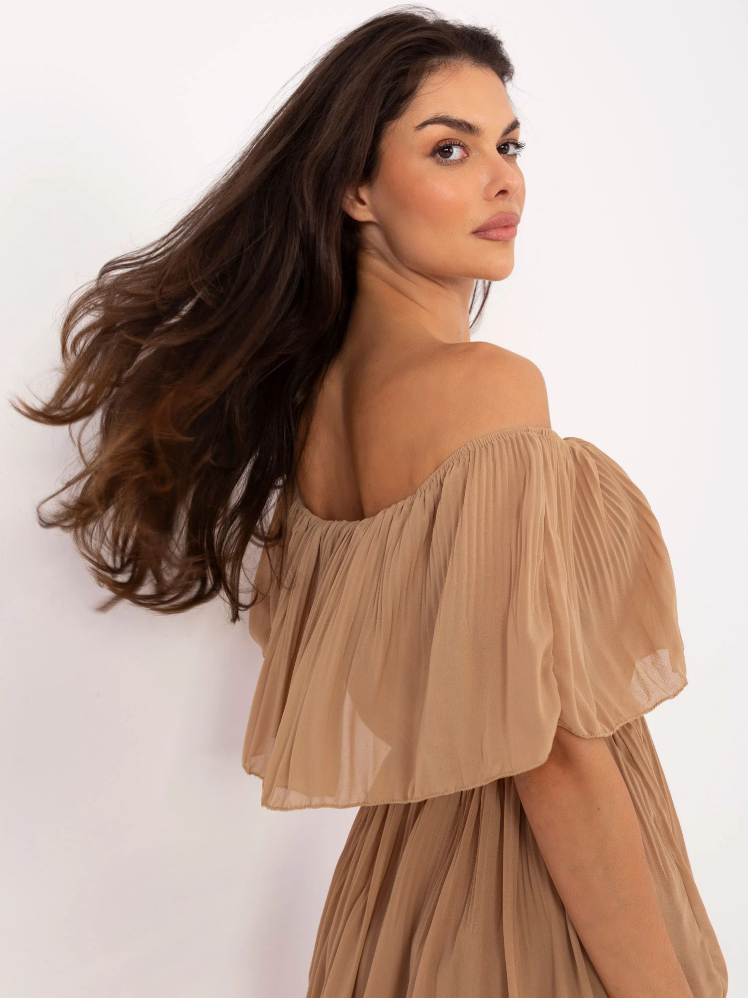 Rochie Dama Fara maneci, Lejera, Och Bella, Camel de Vara - imagine 5
