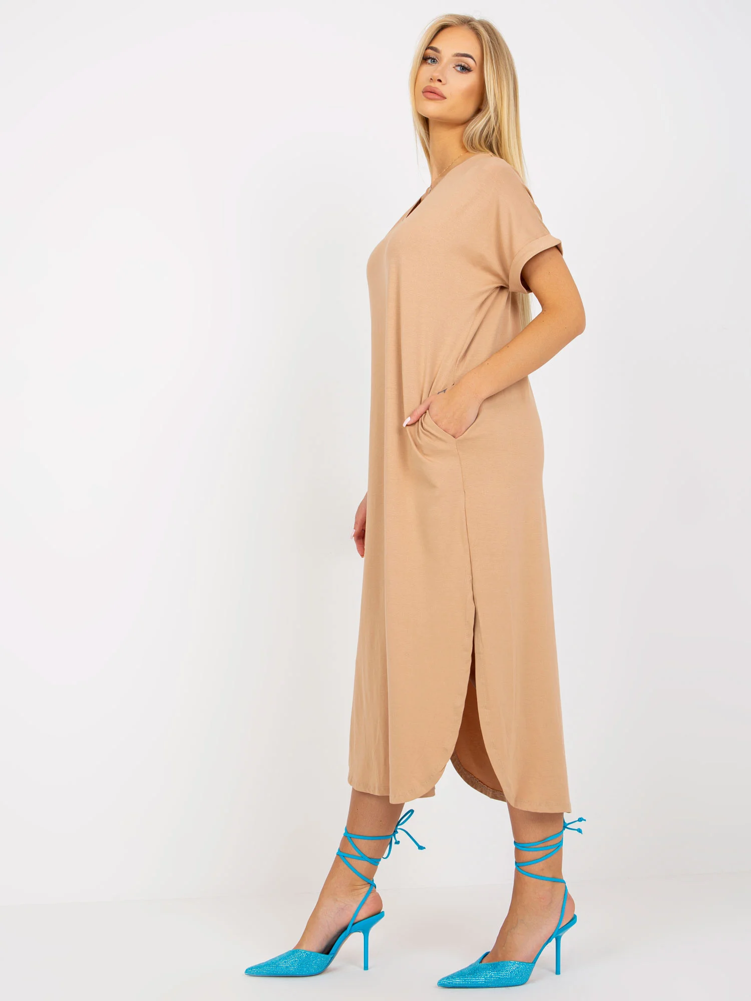 Rochie Dama Midi, Rochie dreapta, Och Bella, Camel de Vara - Image 4
