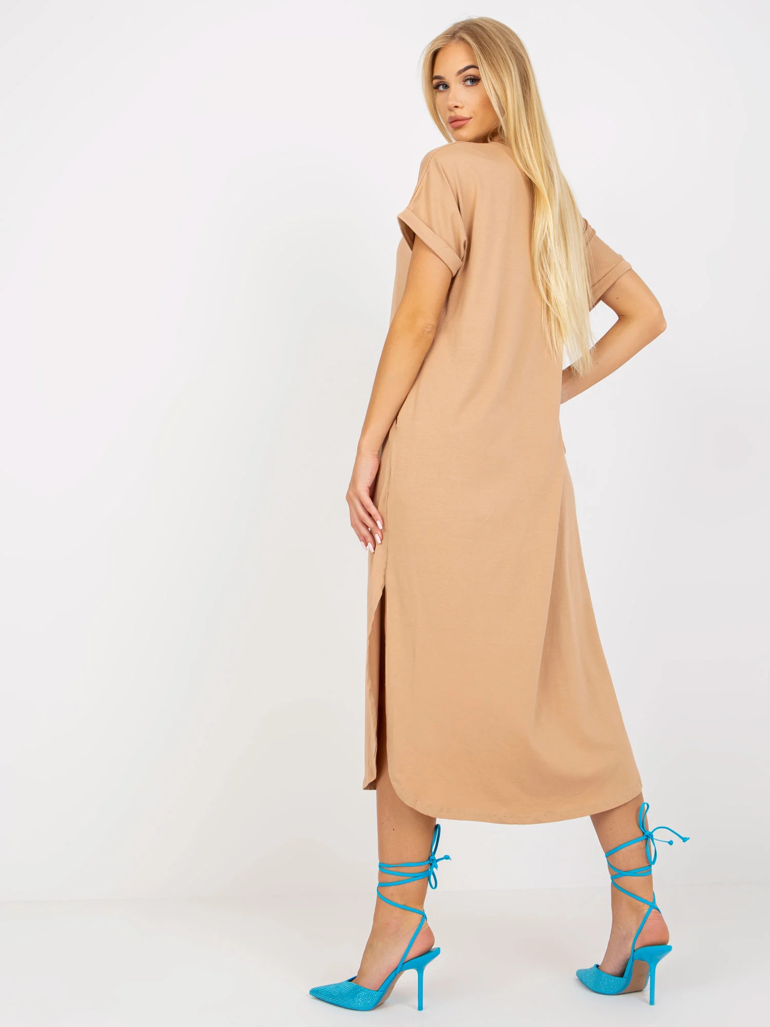 Rochie Dama Midi, Rochie dreapta, Och Bella, Camel de Vara - Image 2
