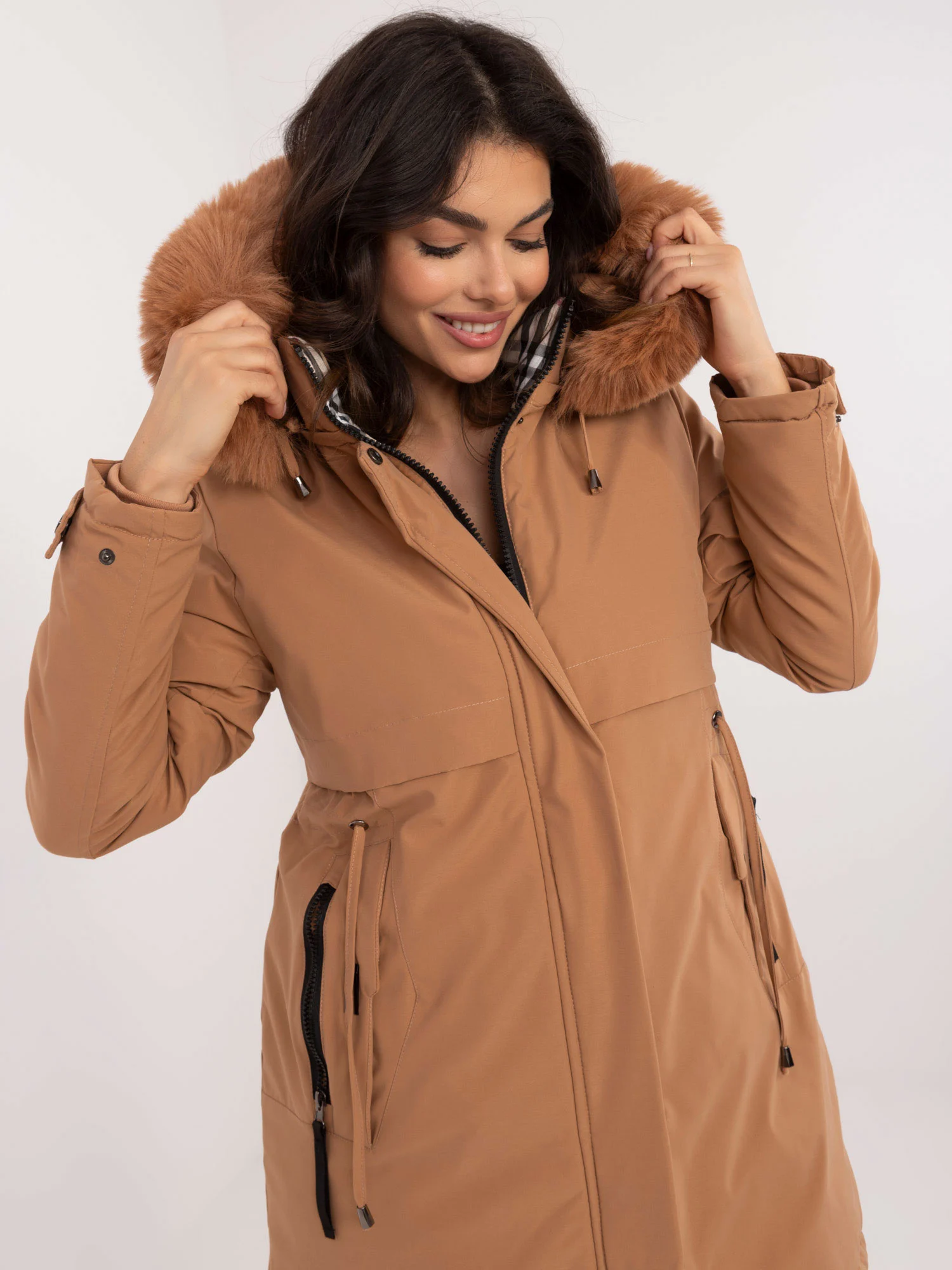Jacheta Dama Deasupra genunchiului, Maneci bufante, SKORP, Camel Casual Marimi Mari - imagine 6