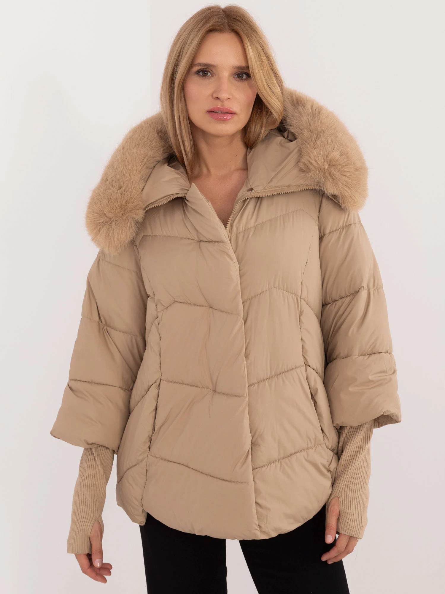 Jacheta Dama Guler inalt, Poliester, Wind Line, Camel Casual - imagine 4