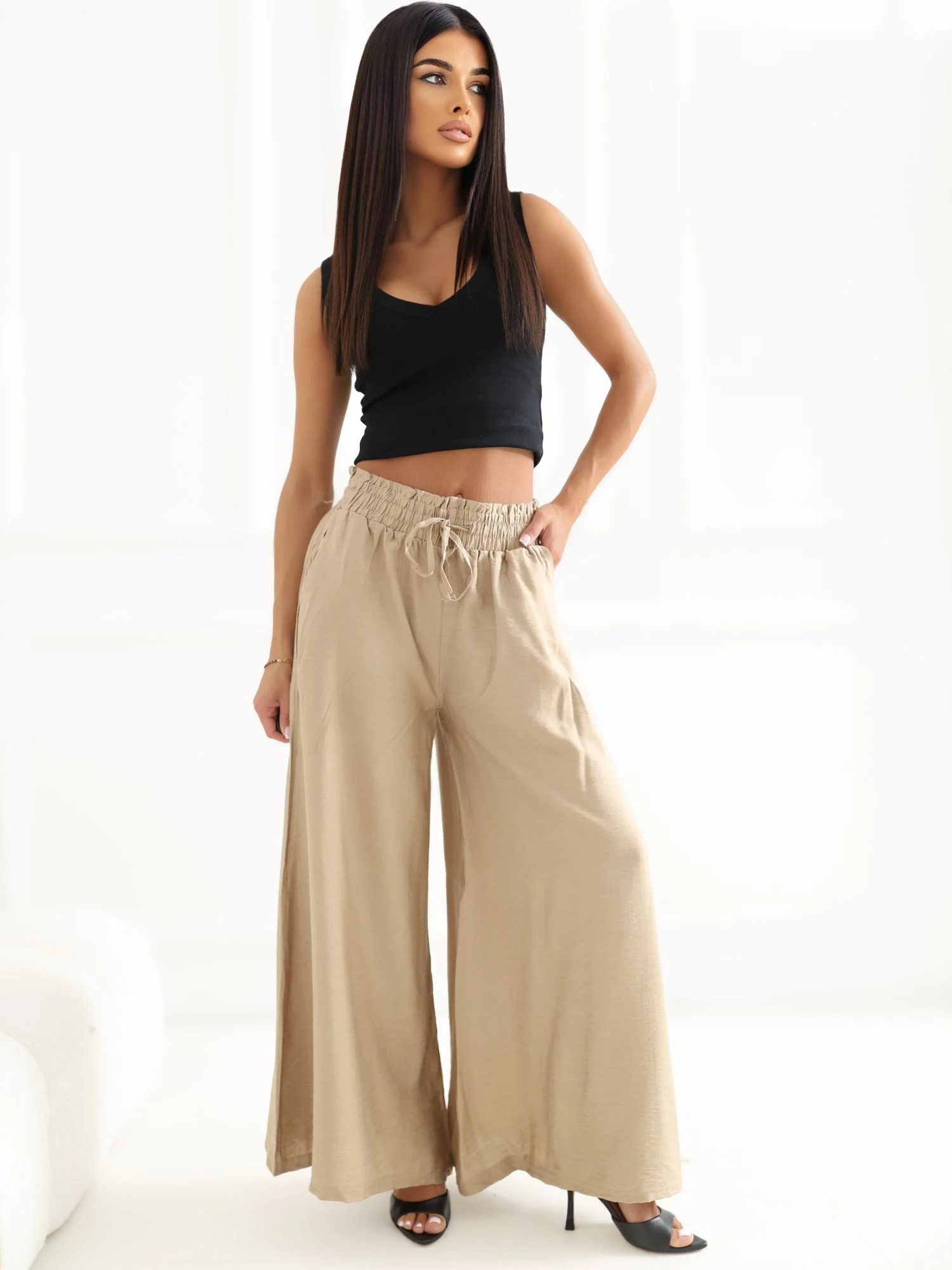 Pantaloni Dama 7/8, Larga, LUNA&MIELE, Camel - imagine 2