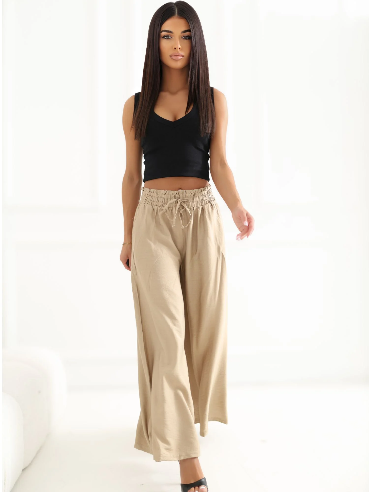 Pantaloni Dama 7/8, Larga, LUNA&MIELE, Camel - imagine 4