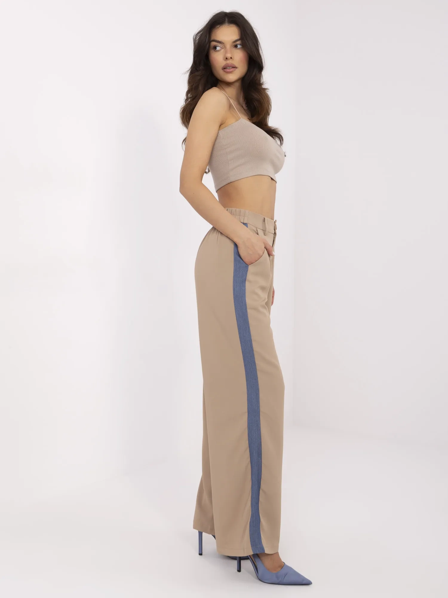 Pantaloni Dama Larga, Guler inalt, Vinceotto, Camel Casual - imagine 5