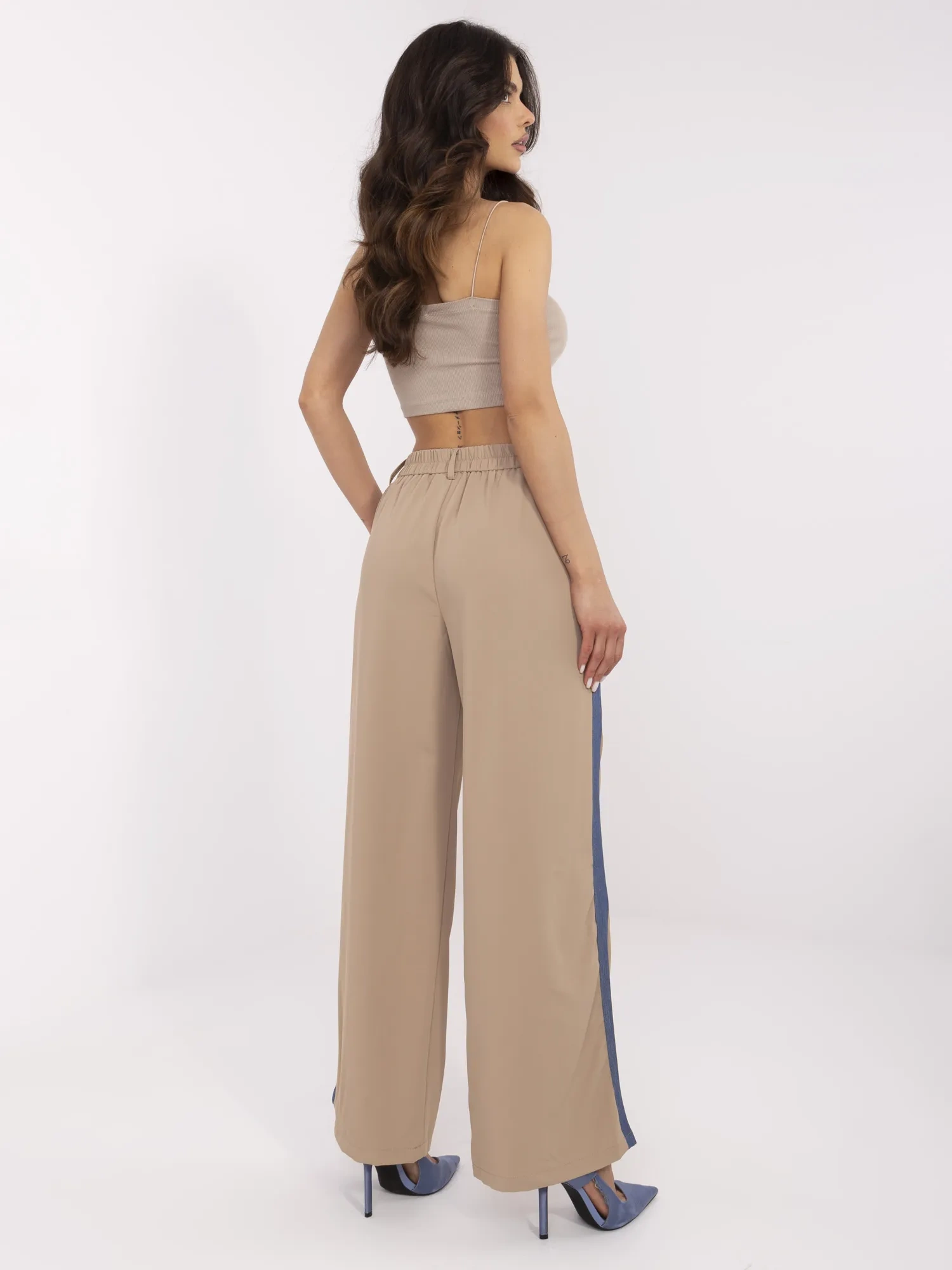 Pantaloni Dama Larga, Guler inalt, Vinceotto, Camel Casual - imagine 2