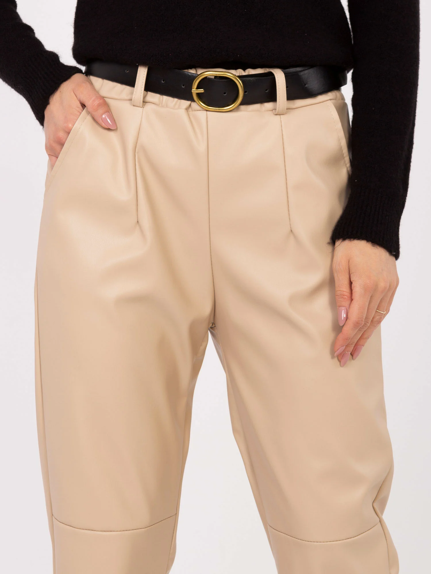 Pantaloni Dama Conica, Guler inalt, RUE PARIS, Camel Eleganta Office - imagine 3