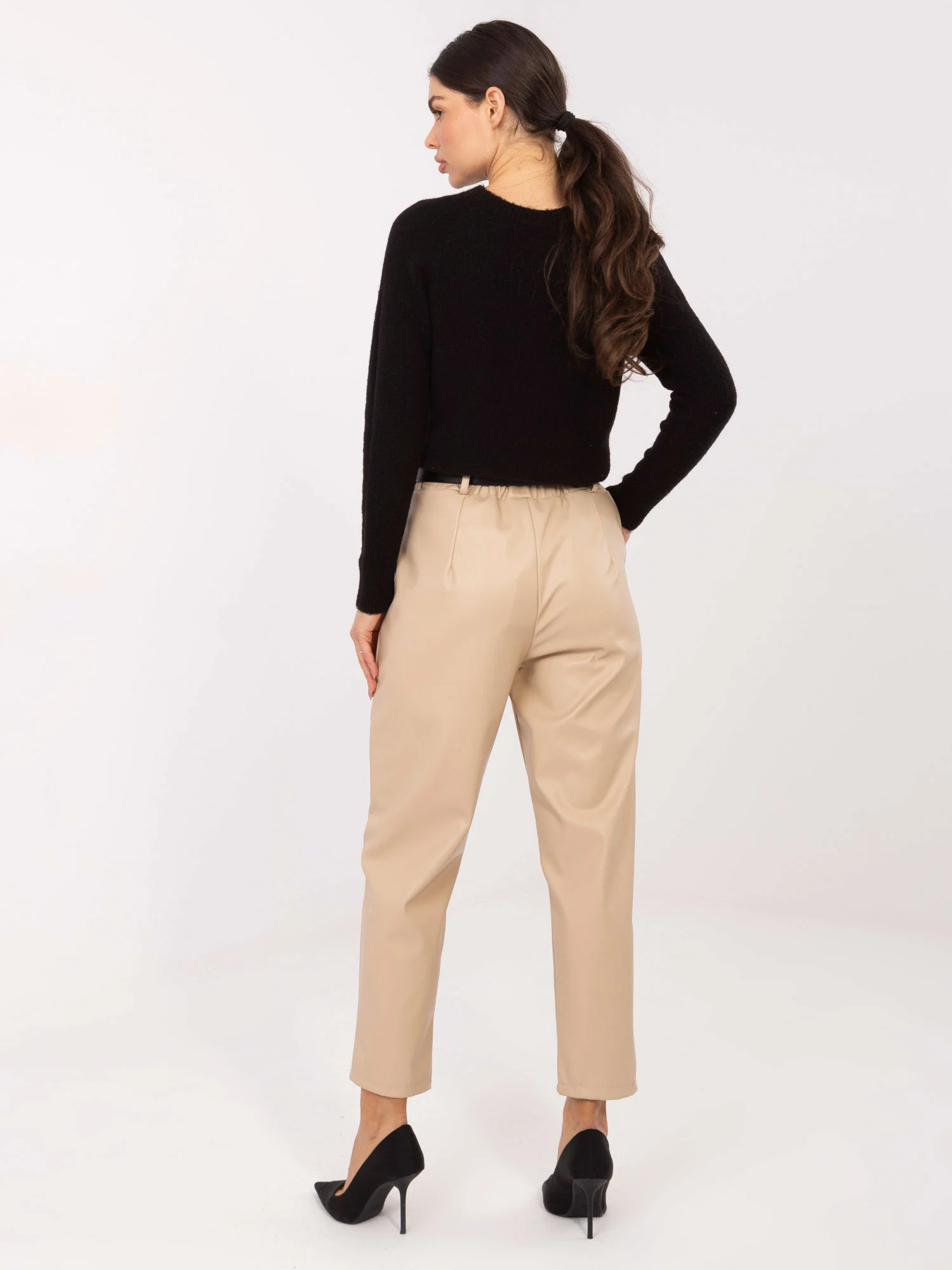 Pantaloni Dama Conica, Guler inalt, RUE PARIS, Camel Eleganta Office - imagine 2